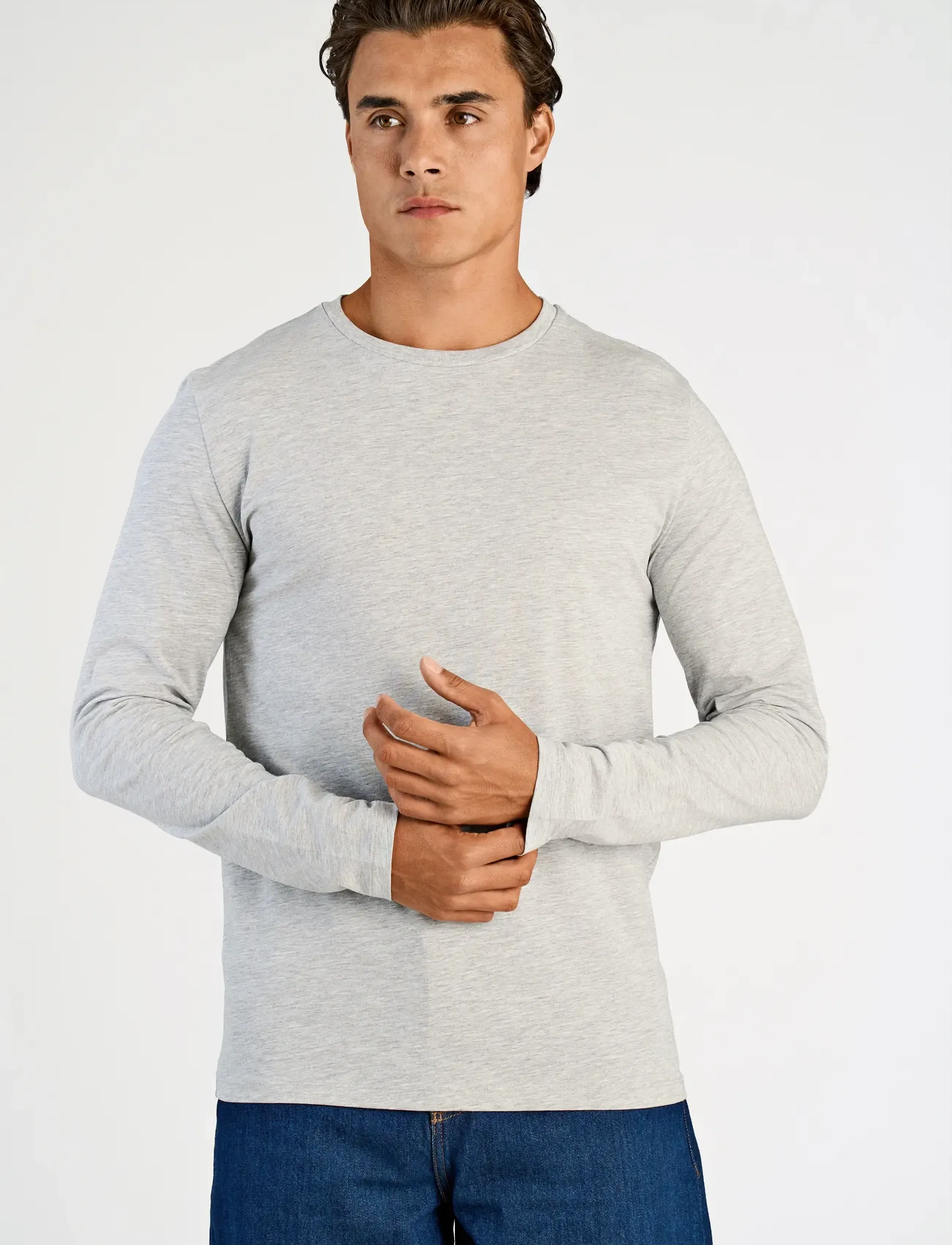 Lindbergh Basic o-neck stretch tee L/S - Knitwear - GREY MEL / grey