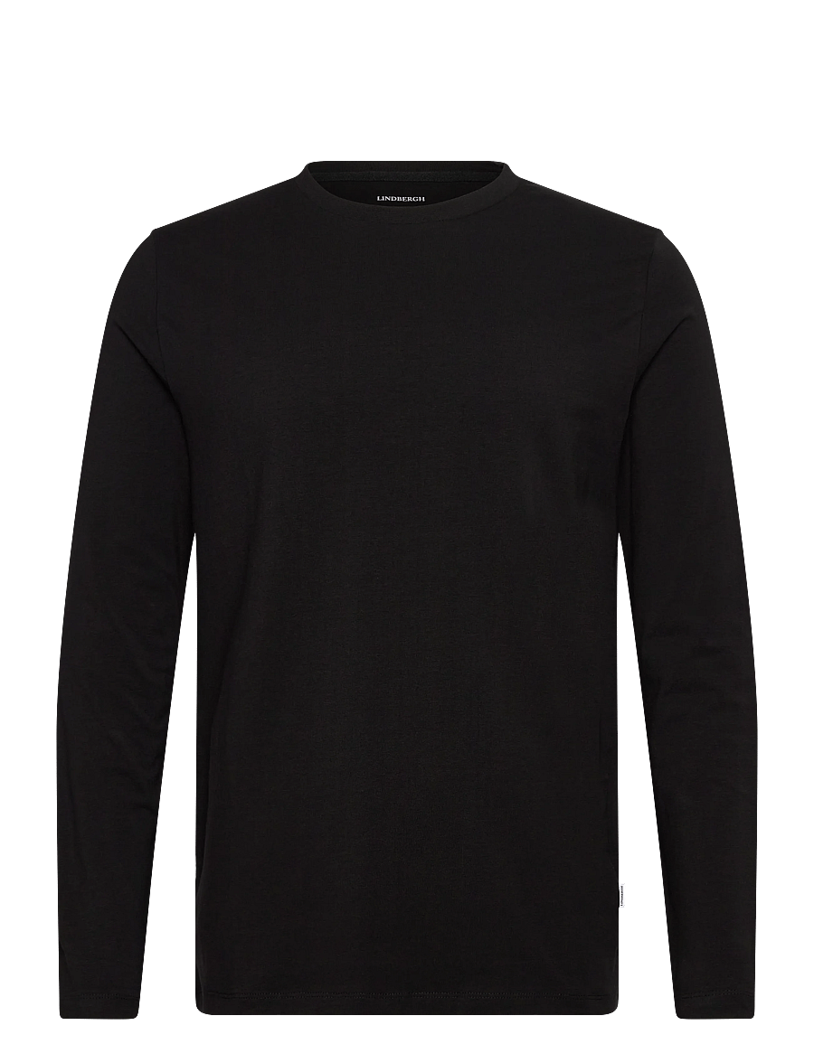 Lindbergh - Basic o-neck stretch tee L/S - långärmade t-shirts - black - 1
