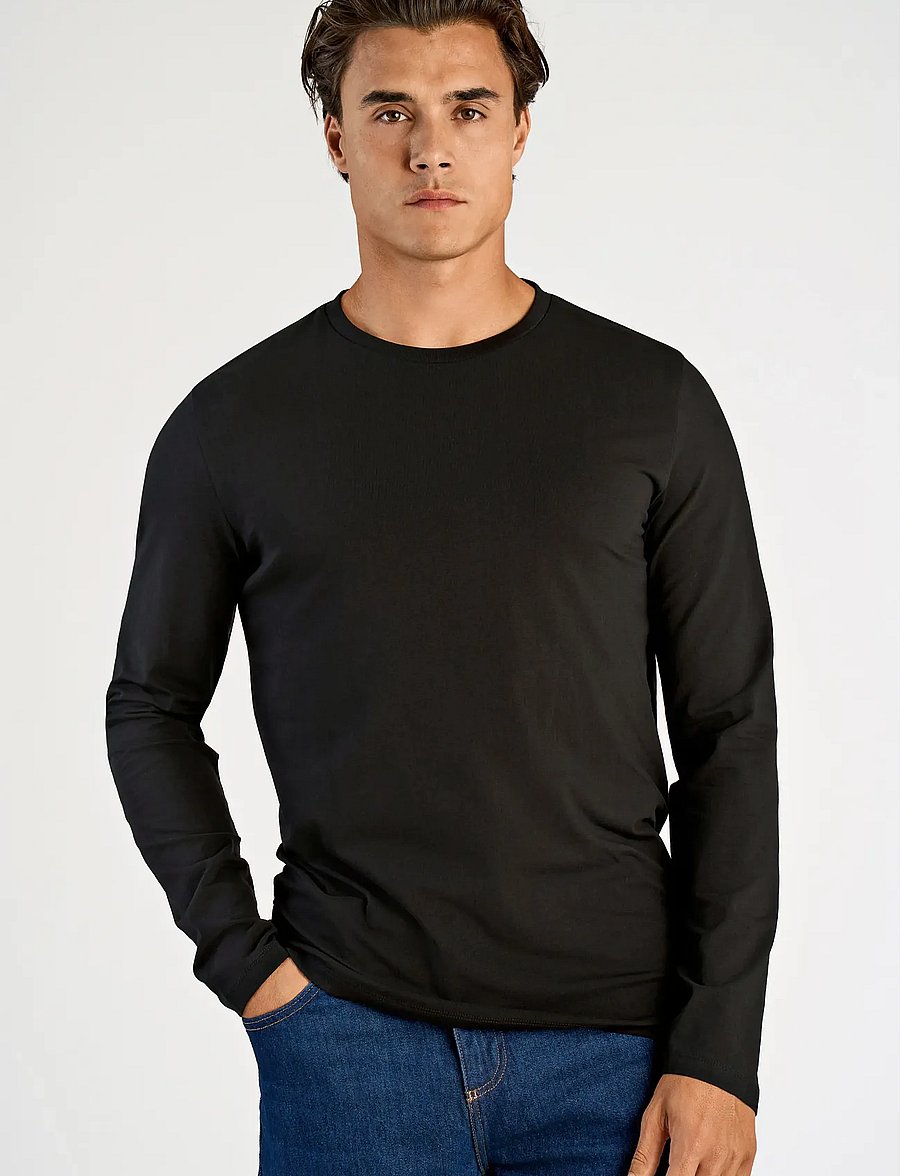 Lindbergh - Basic o-neck stretch tee L/S - långärmade t-shirts - black - 0