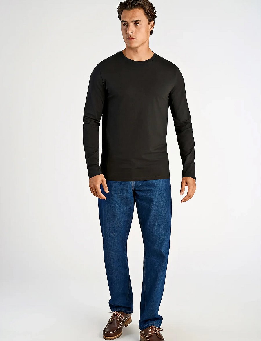 Lindbergh - Basic o-neck stretch tee L/S - långärmade t-shirts - black - 4