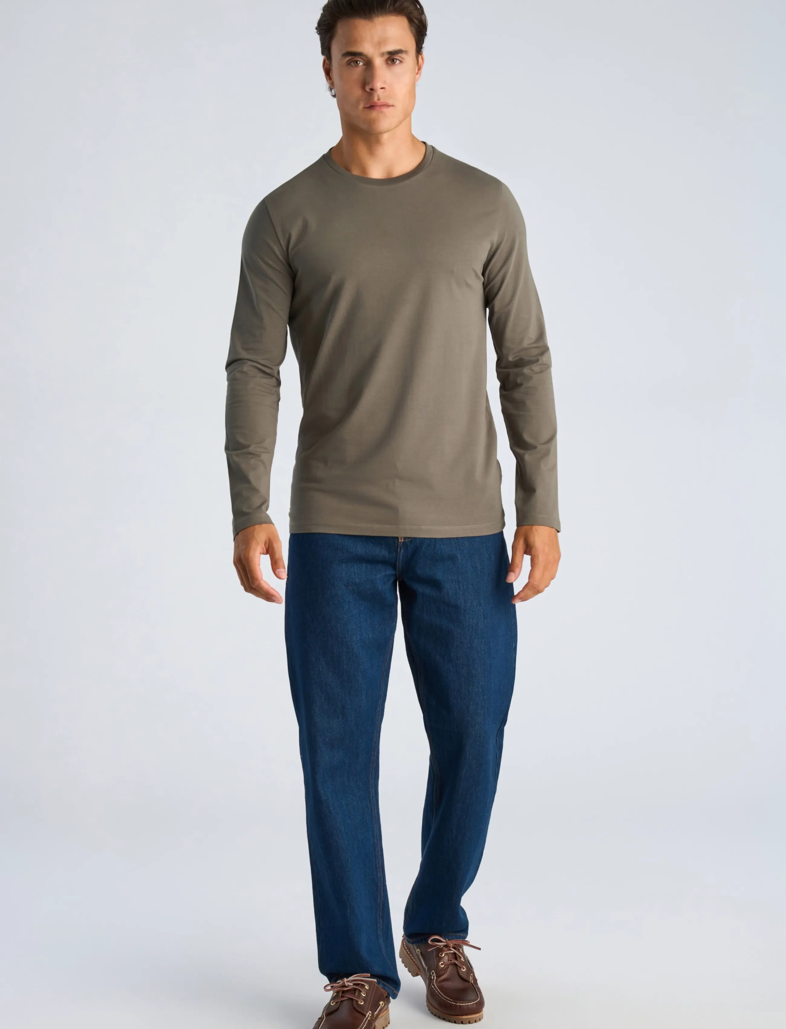 Lindbergh Basic o-neck stretch tee L/S - Lindbergh - DK GREY STONE / grey