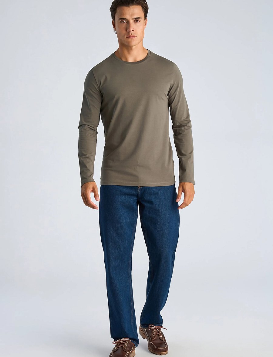 Lindbergh - Basic o-neck stretch tee L/S - long-sleeved t-shirts - dk grey stone - 0