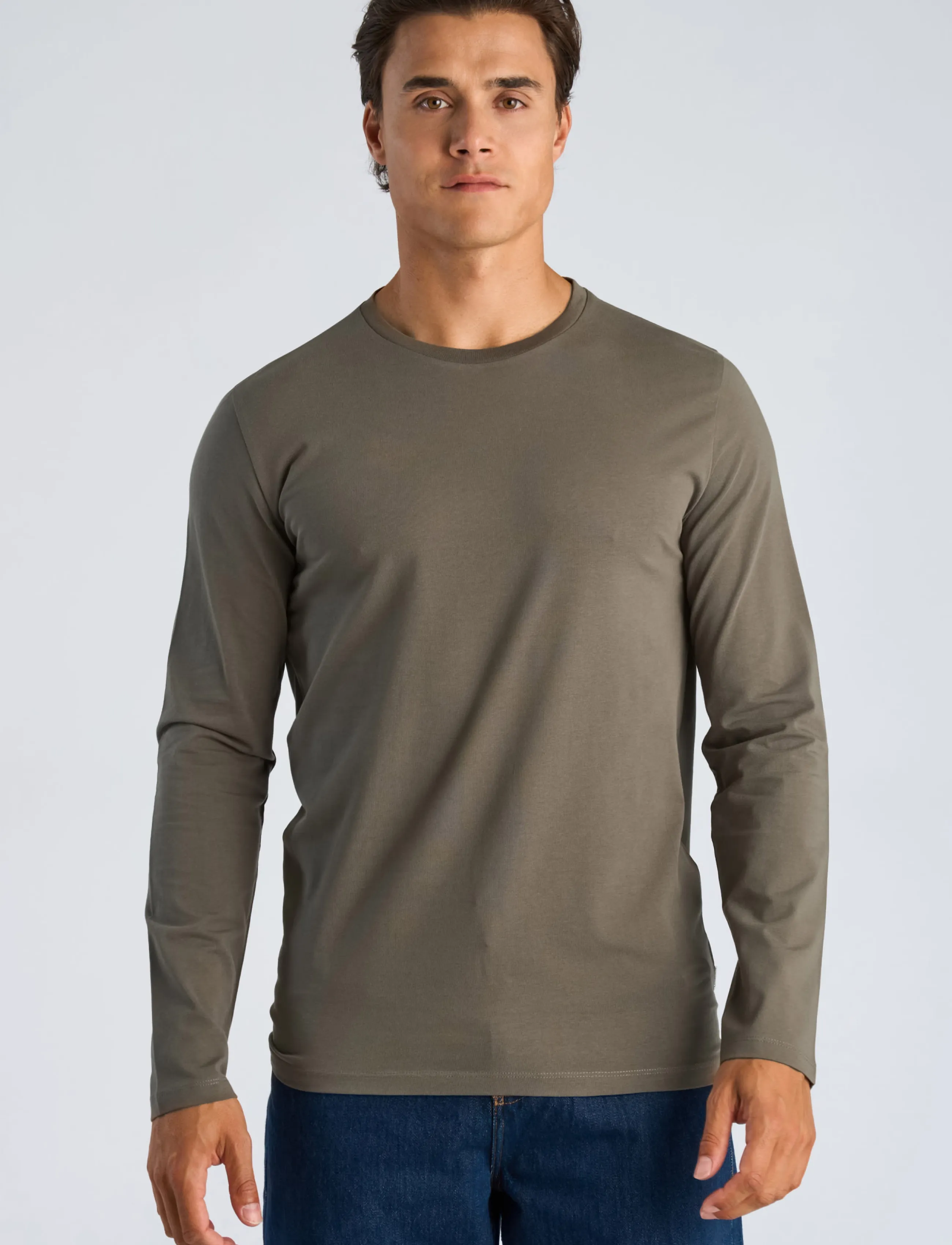 Lindbergh - Basic o-neck stretch tee L/S - långärmade t-shirts - dk grey stone - 3