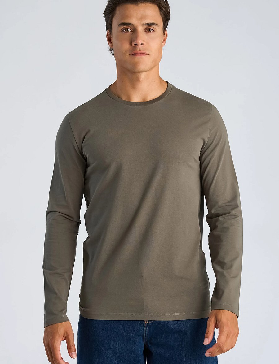 Lindbergh - Basic o-neck stretch tee L/S - long-sleeved t-shirts - dk grey stone - 3