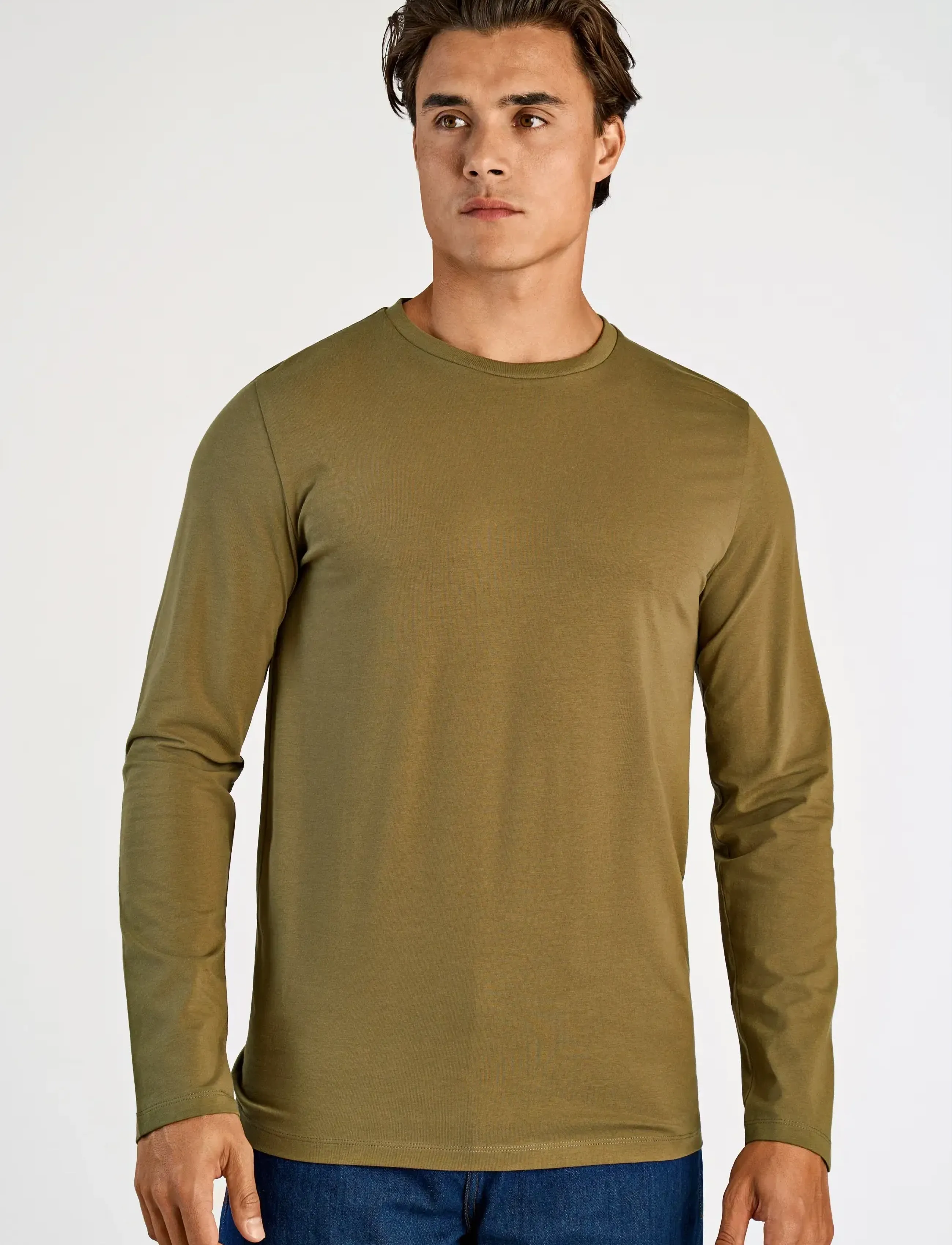 Lindbergh Basic o-neck stretch tee L/S - Club Days - DK OLIVE / khaki/green