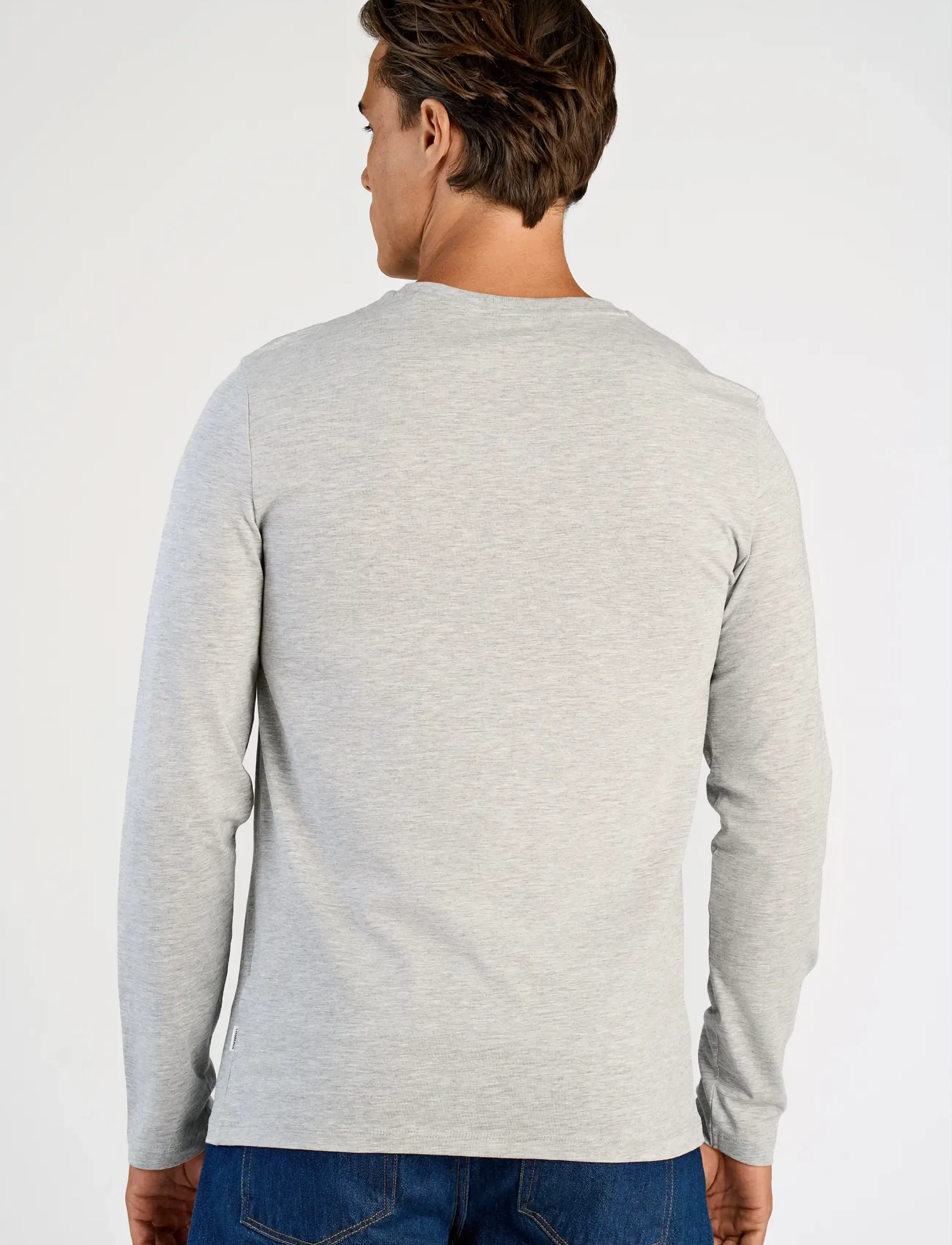 Lindbergh - Basic o-neck stretch tee L/S - long-sleeved t-shirts - grey mel - 3