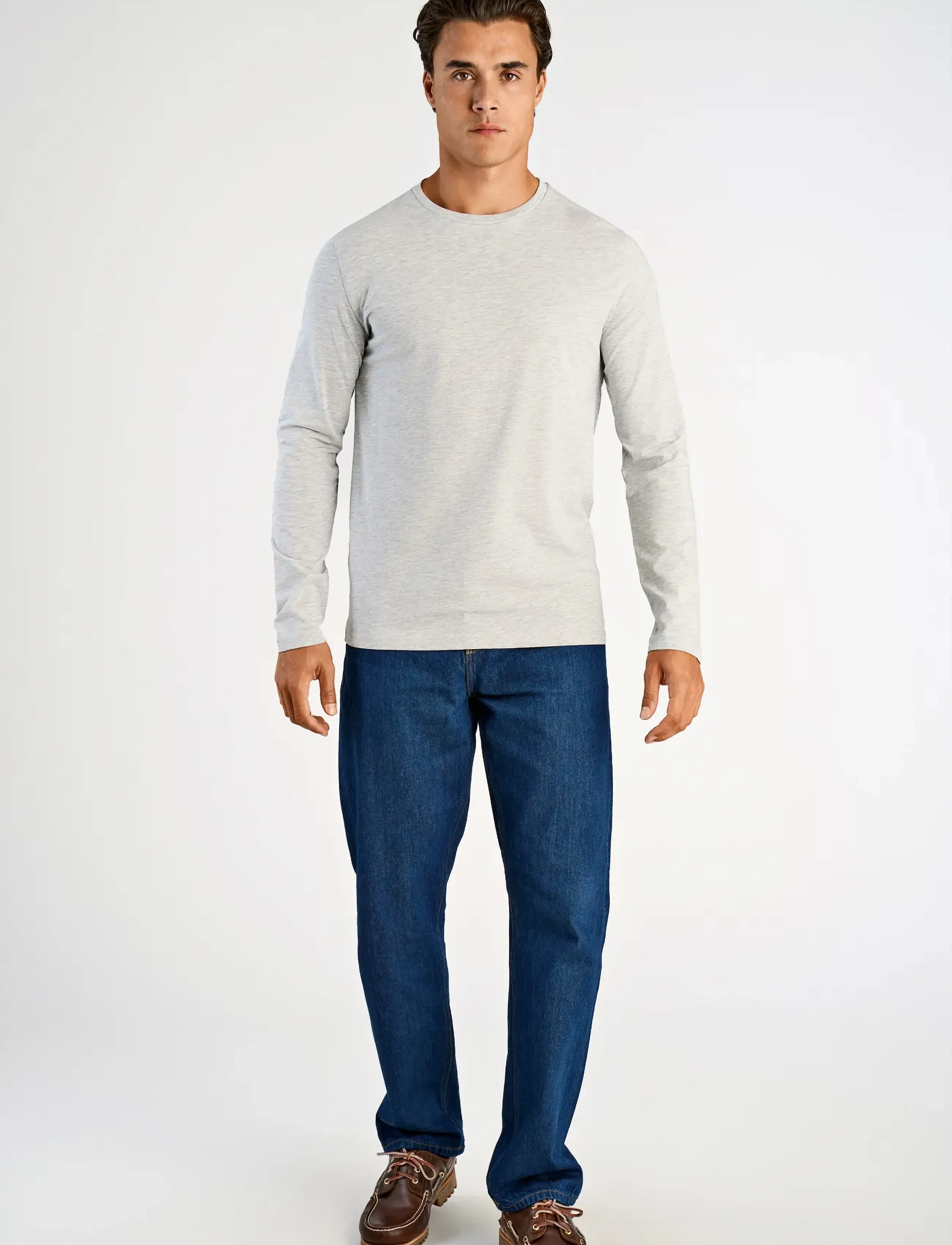 Lindbergh - Basic o-neck stretch tee L/S - long-sleeved t-shirts - grey mel - 4