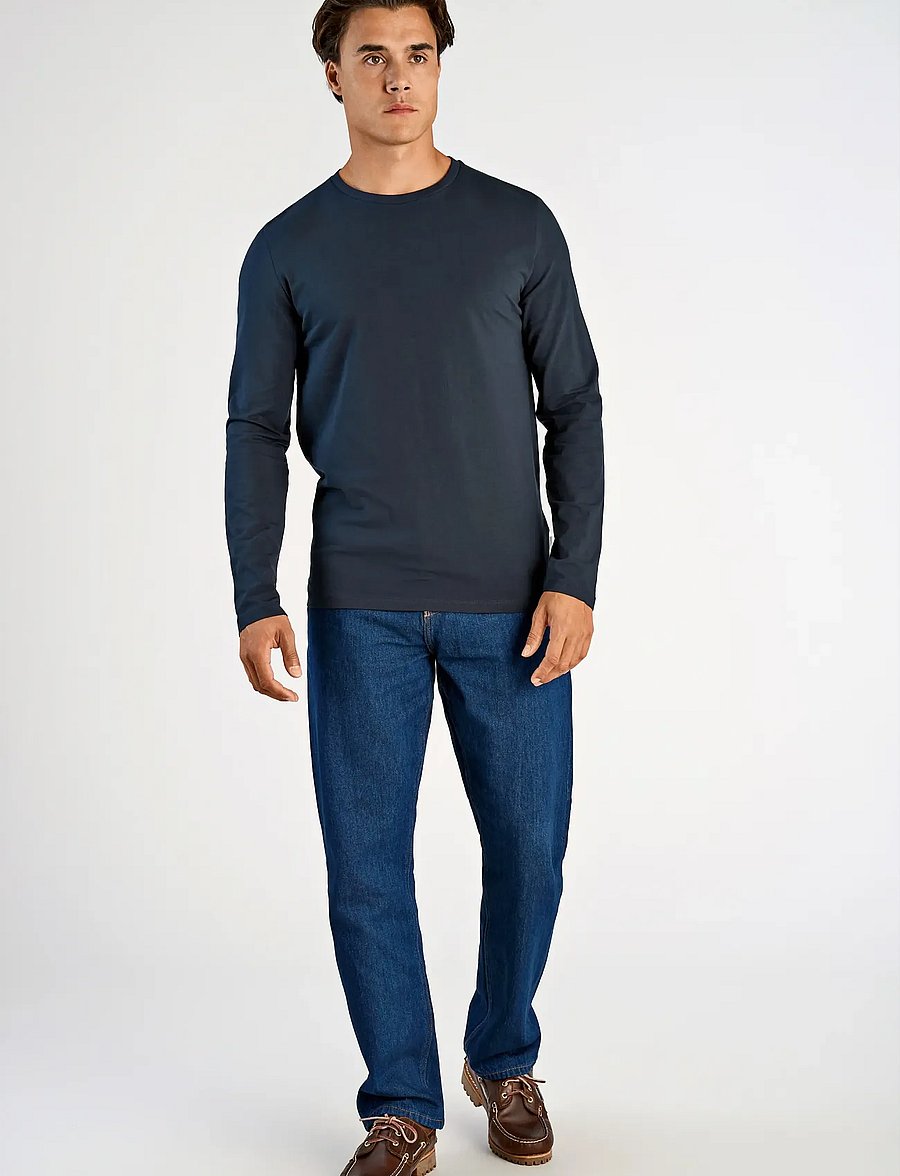 Lindbergh - Basic o-neck stretch tee L/S - langärmelige t-shirts - navy - 4
