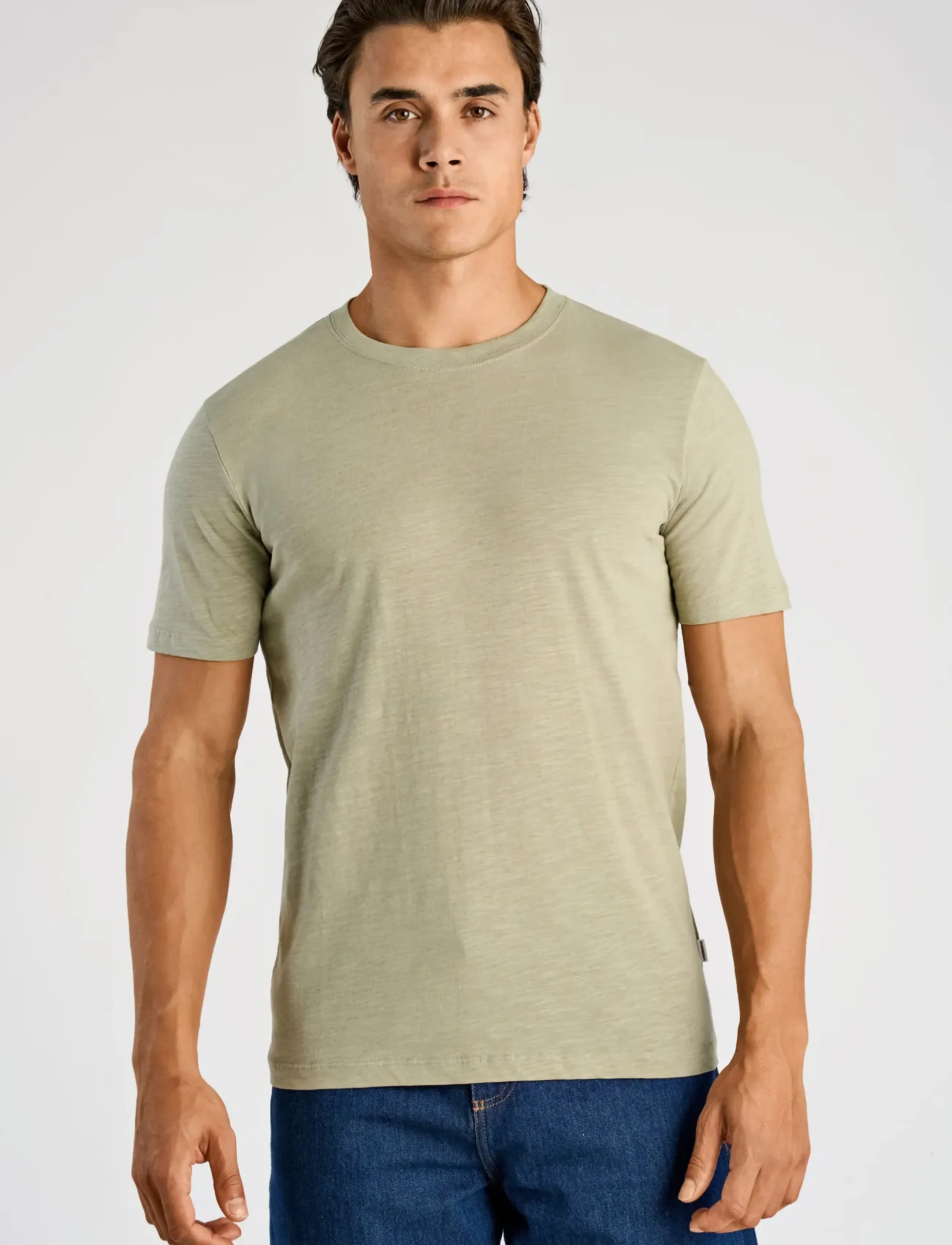 Lindbergh - Organic slub yarn o-neck tee S/S - kortærmede t-shirts - dusty green - 3