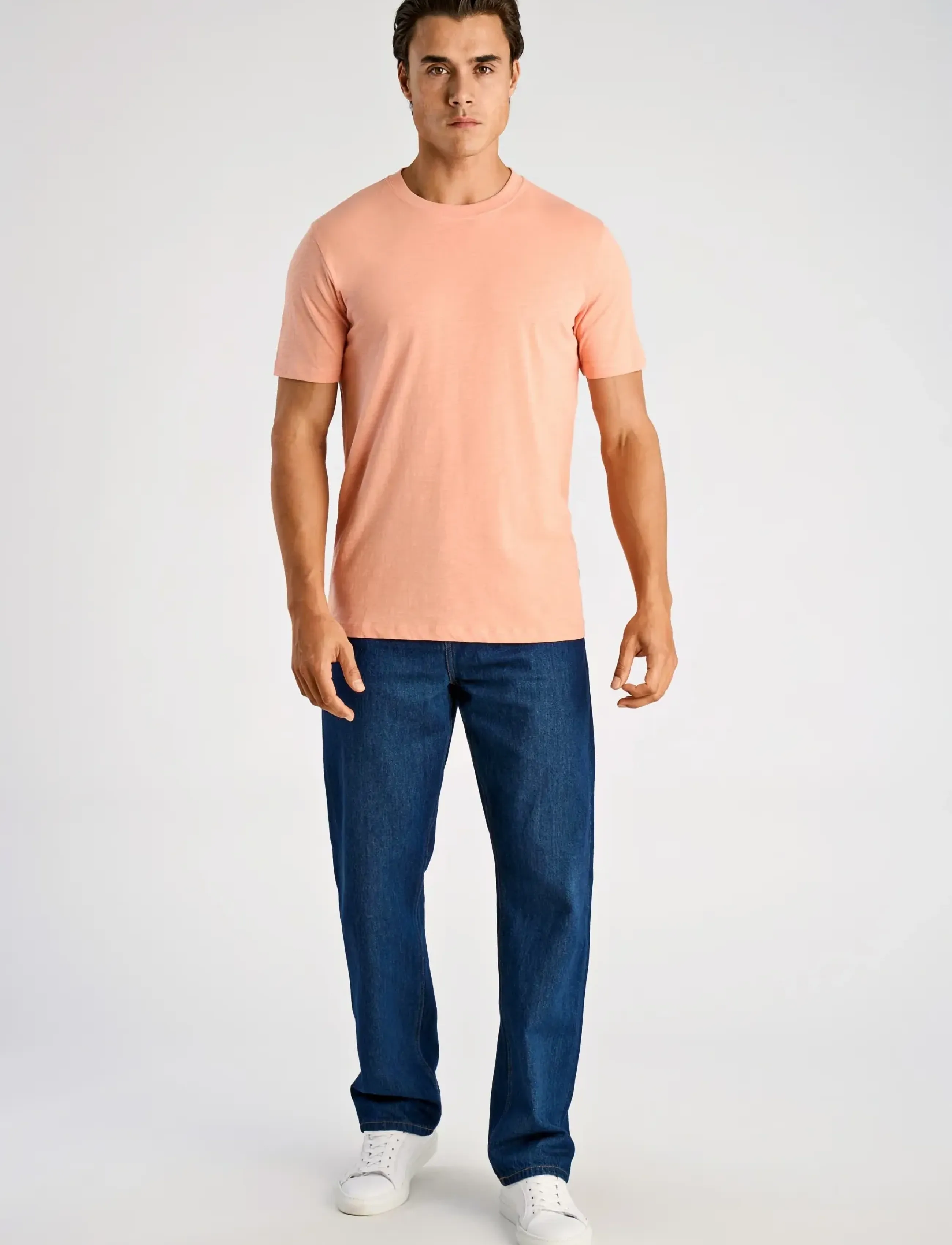 Lindbergh Organic slub yarn o-neck tee S/S - Lindbergh - SOFT CORAL / white