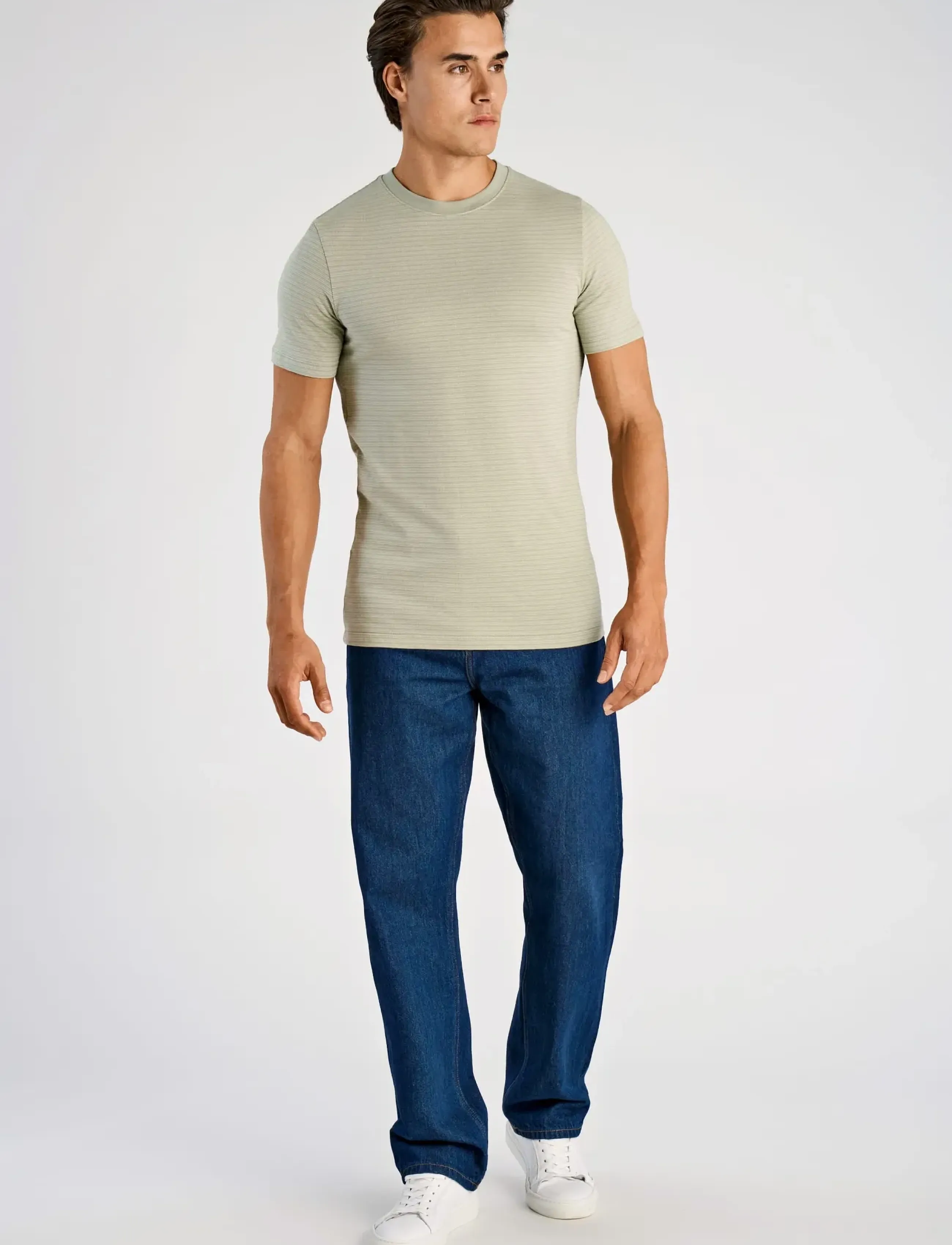 Lindbergh Striped o-neck tee S/S - T-shirts - DUSTY GREEN / khaki/green