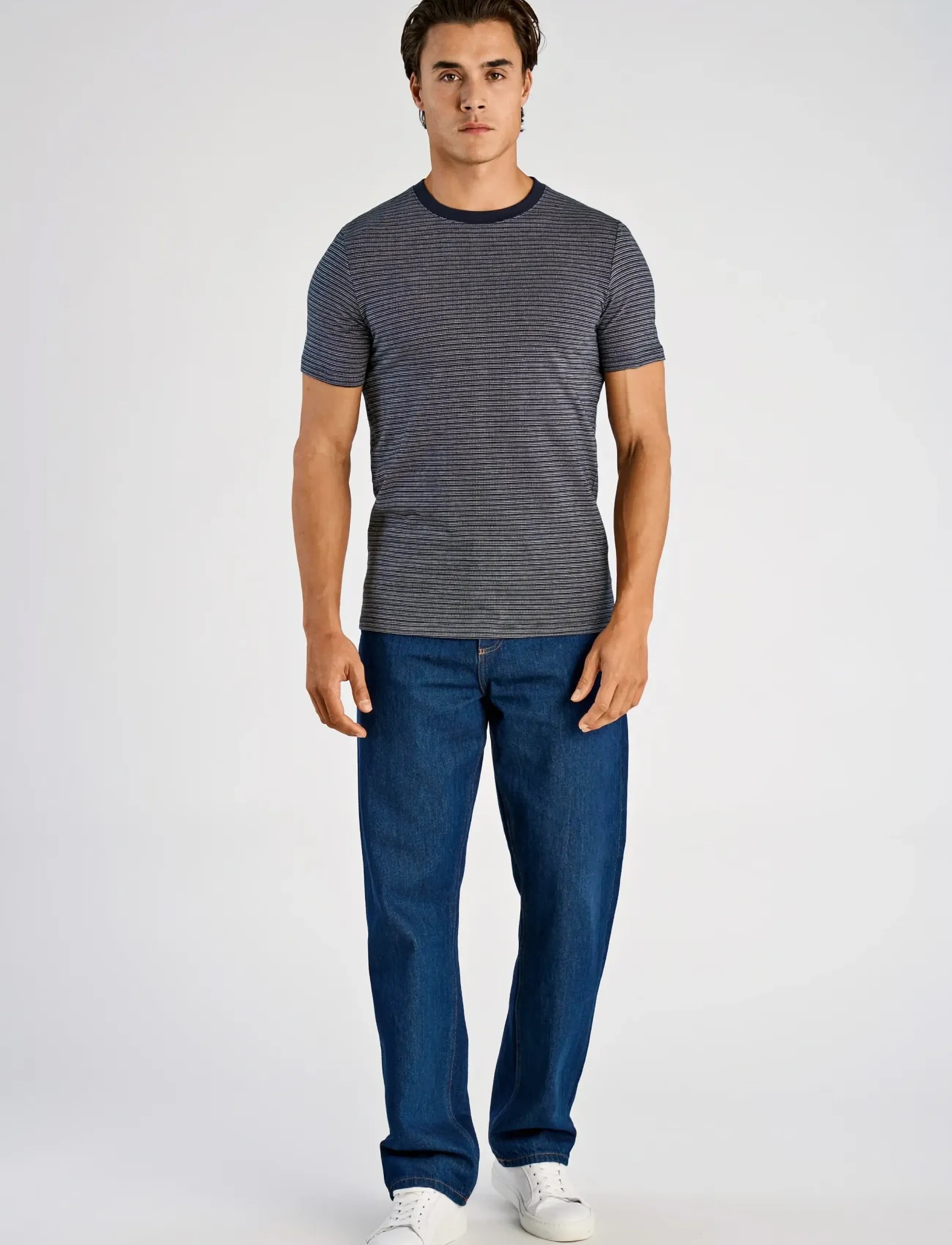 Lindbergh Striped o-neck tee S/S - T-Shirts - NAVY / navy