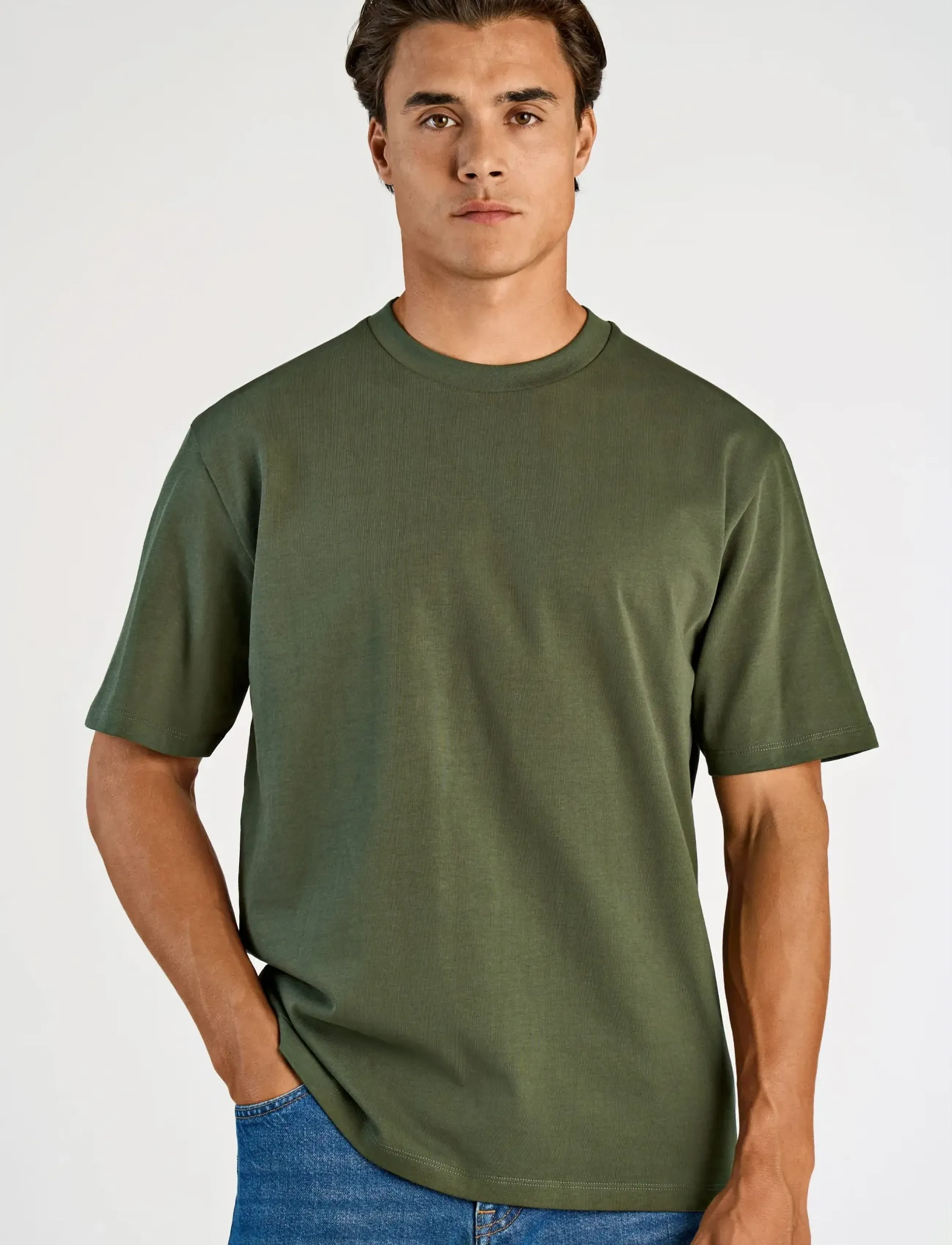 Lindbergh O-Neck Tee Oversize S/S, M, Green, T-Shirts > Kortærmede, Herre
