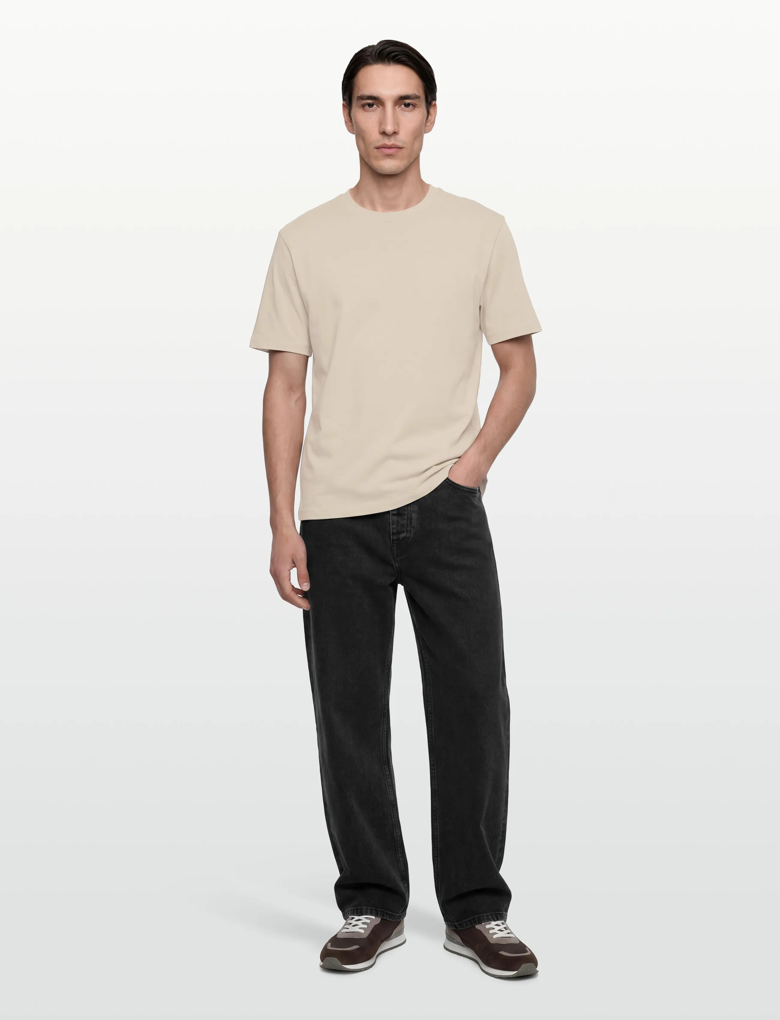 Lindbergh O-neck tee oversize S/S - Tøj - LT GREY STONE / cream