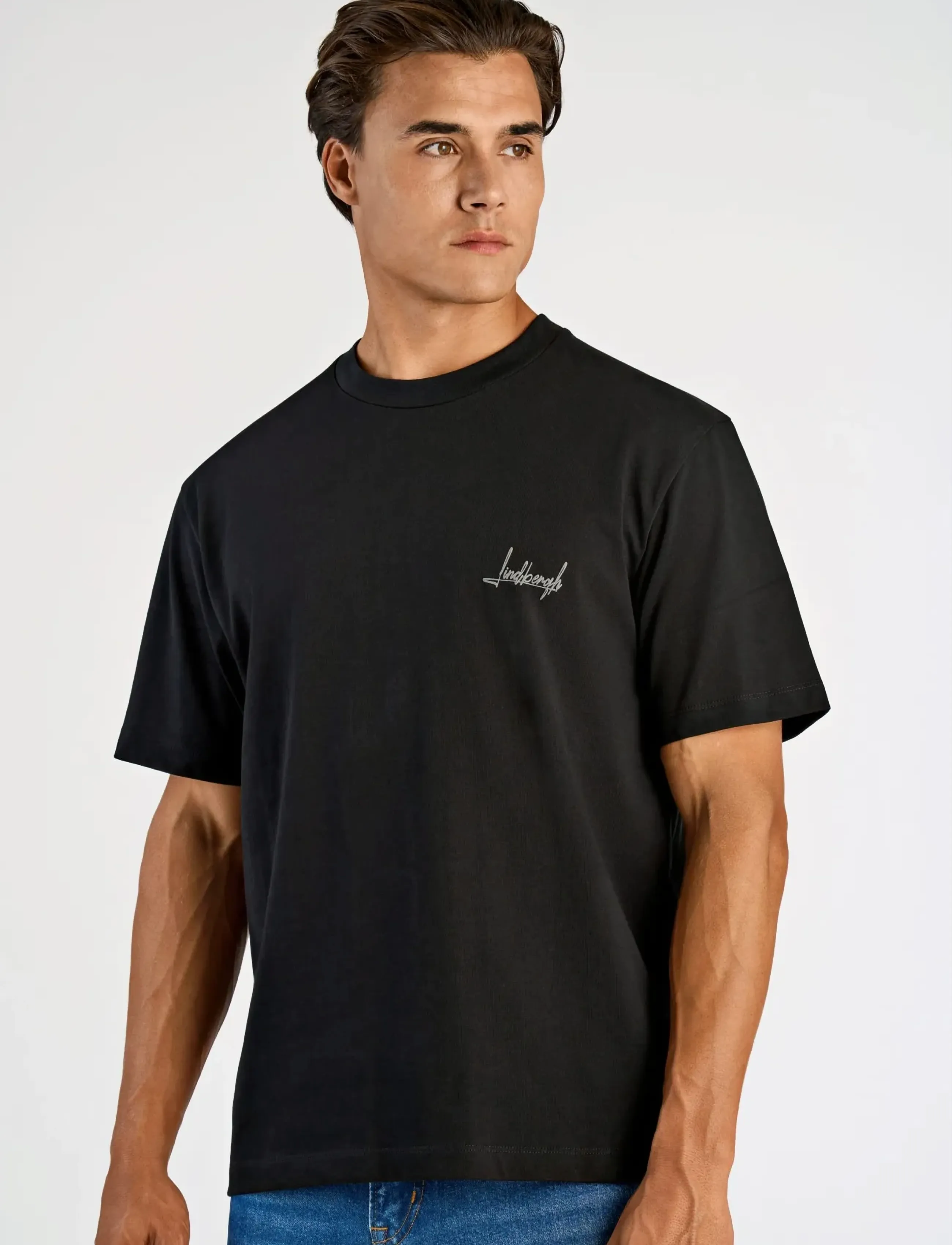Lindbergh Oversized o-neck signature tee S/S - Kläder - BLACK / black
