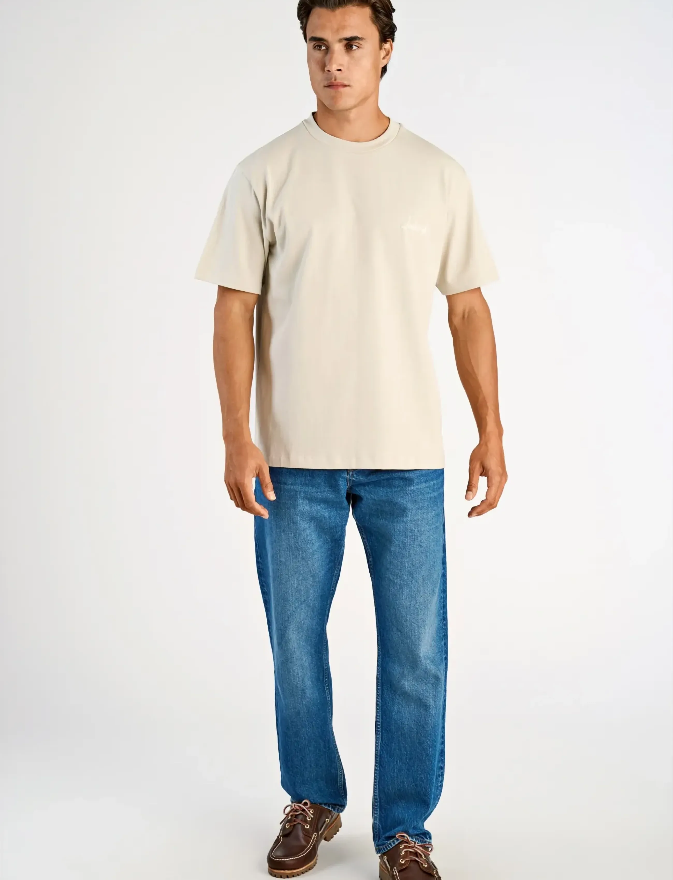 Lindbergh Oversized o-neck signature tee S/S - T-shirts - LT GREY STONE / cream