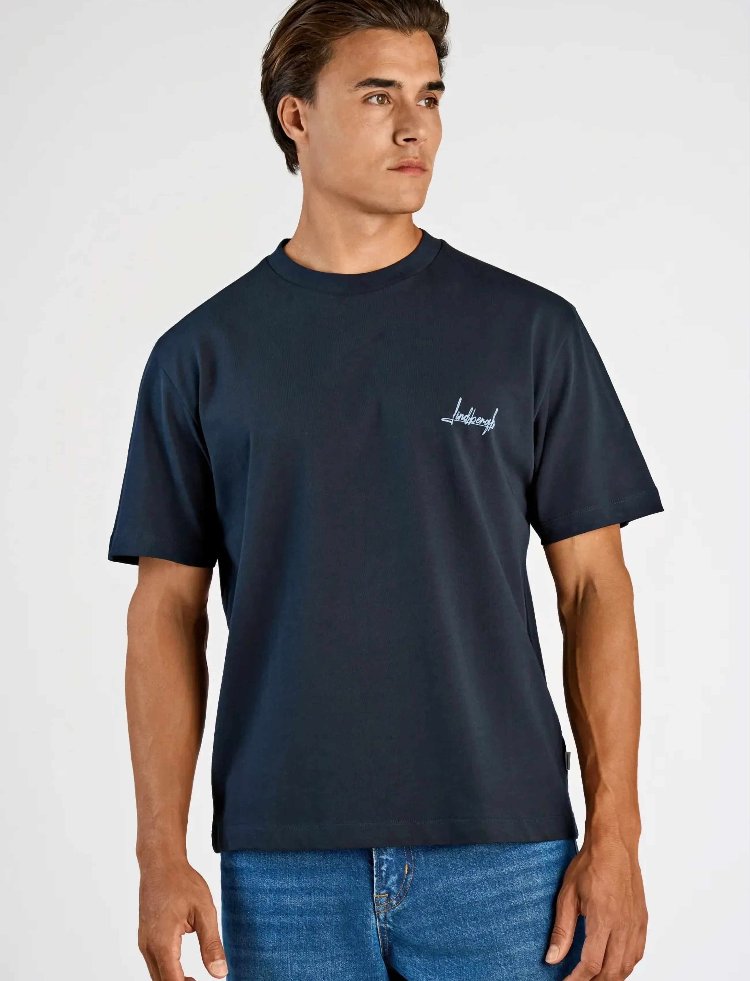 Lindbergh Oversized o-neck signature tee S/S - Kleidung - NAVY / navy