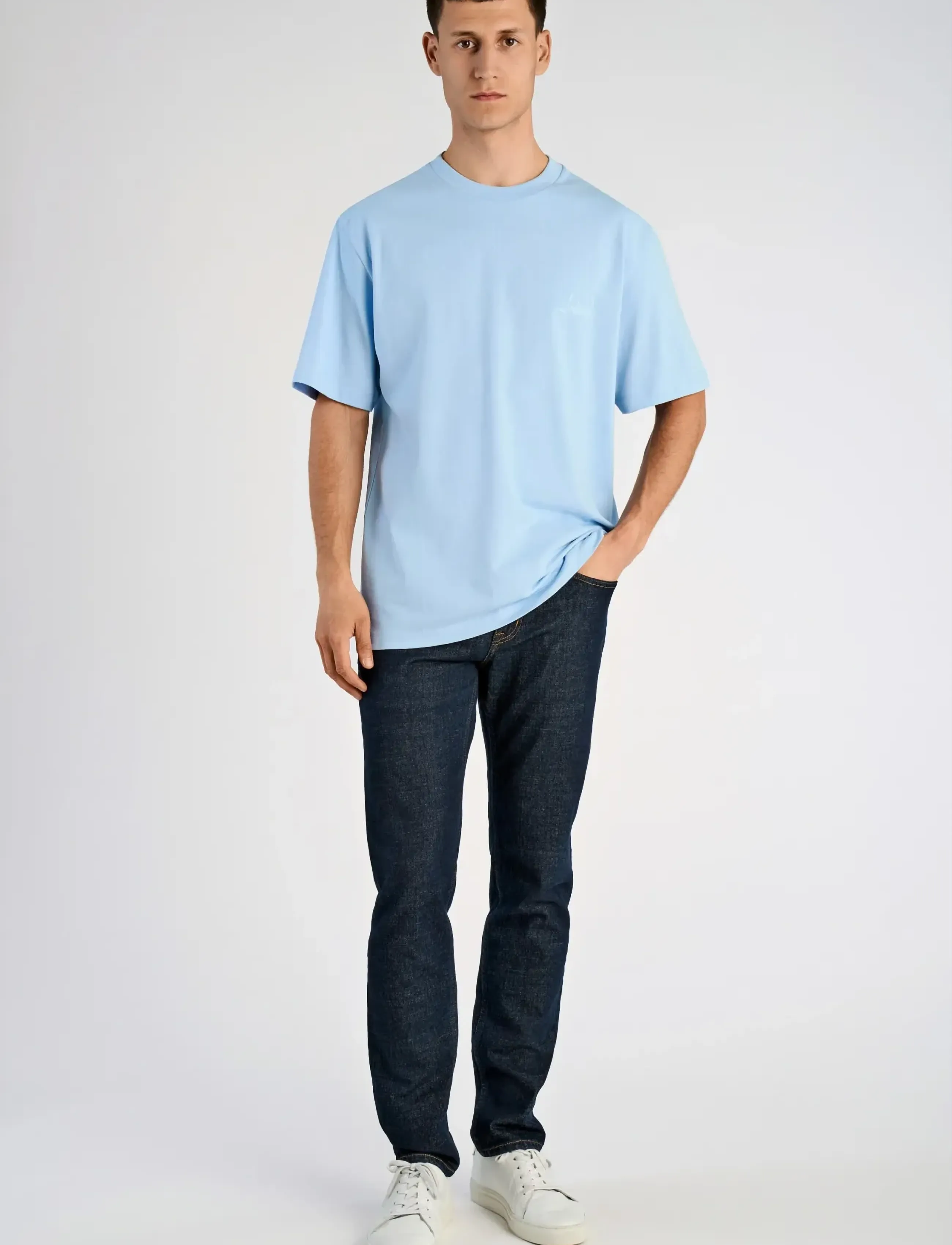 Lindbergh Oversized o-neck signature tee S/S - Lindbergh - SOFT BLUE / blue