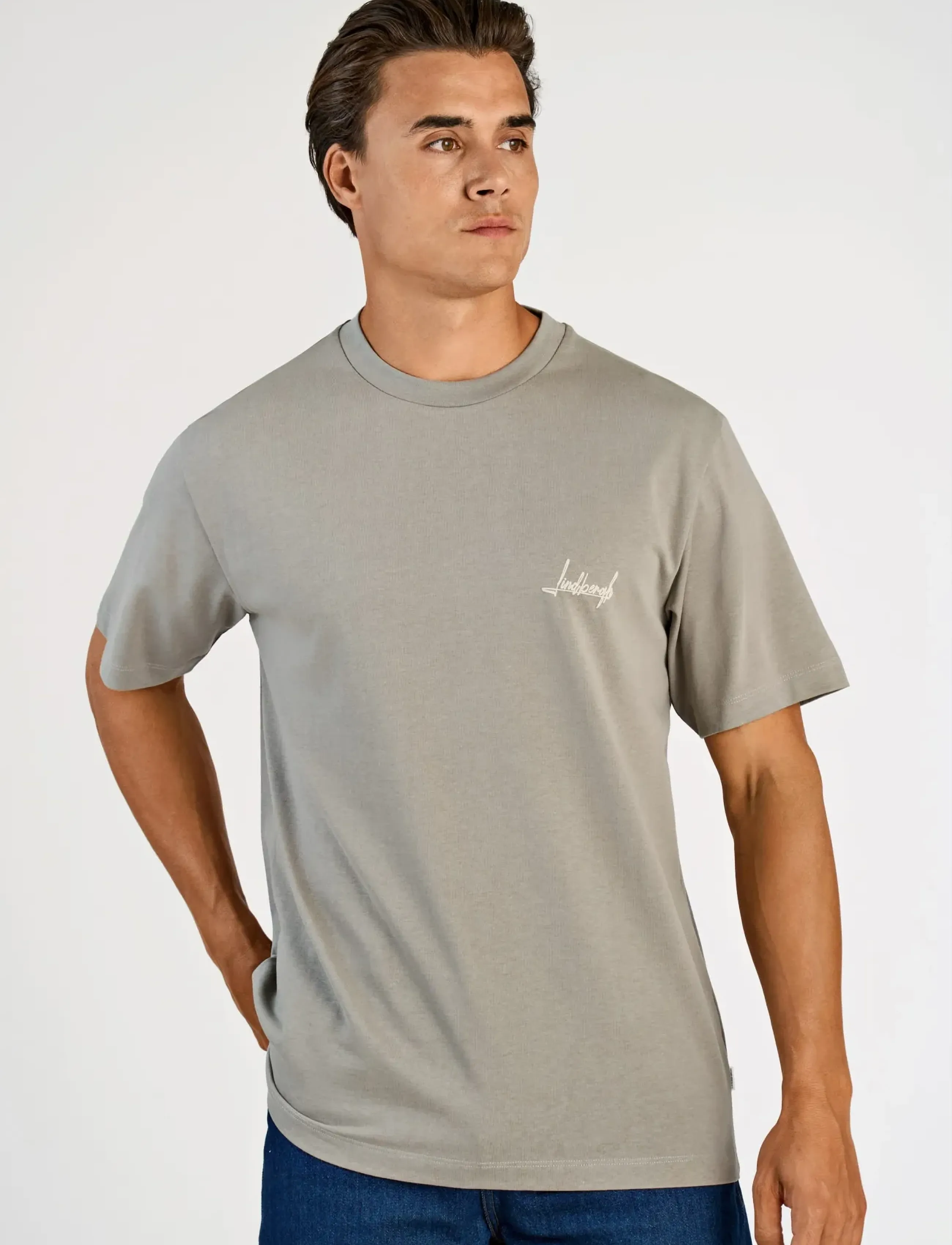 Lindbergh Oversized o-neck signature tee S/S - T-shirts - STONE GREY / grey