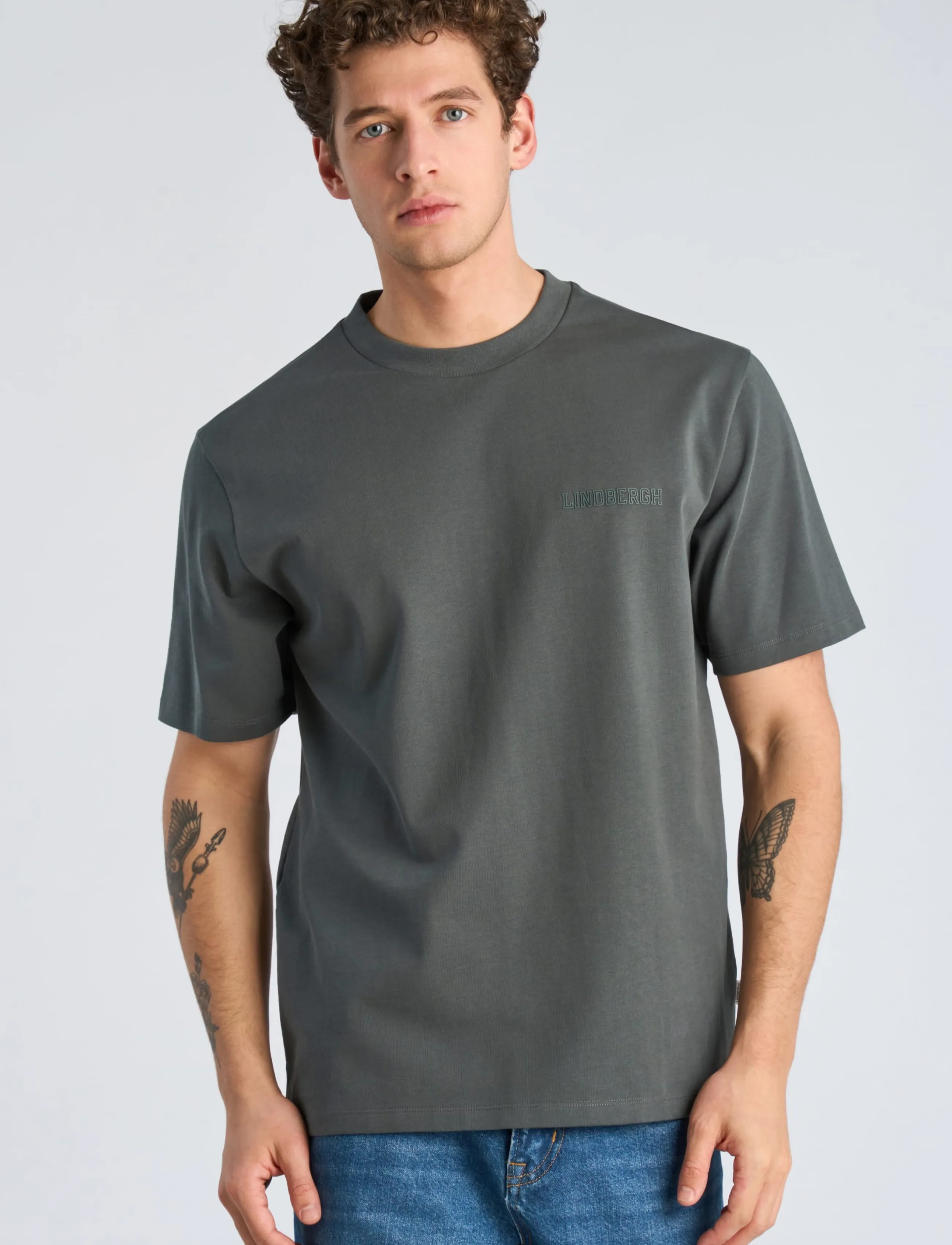 Lindbergh - Oversized logo tee S/S - lühikeste varrukatega t-särgid - granite green - 3