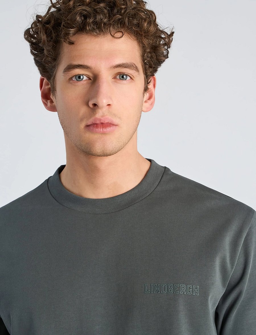 Lindbergh - Oversized logo tee S/S - lühikeste varrukatega t-särgid - granite green - 5