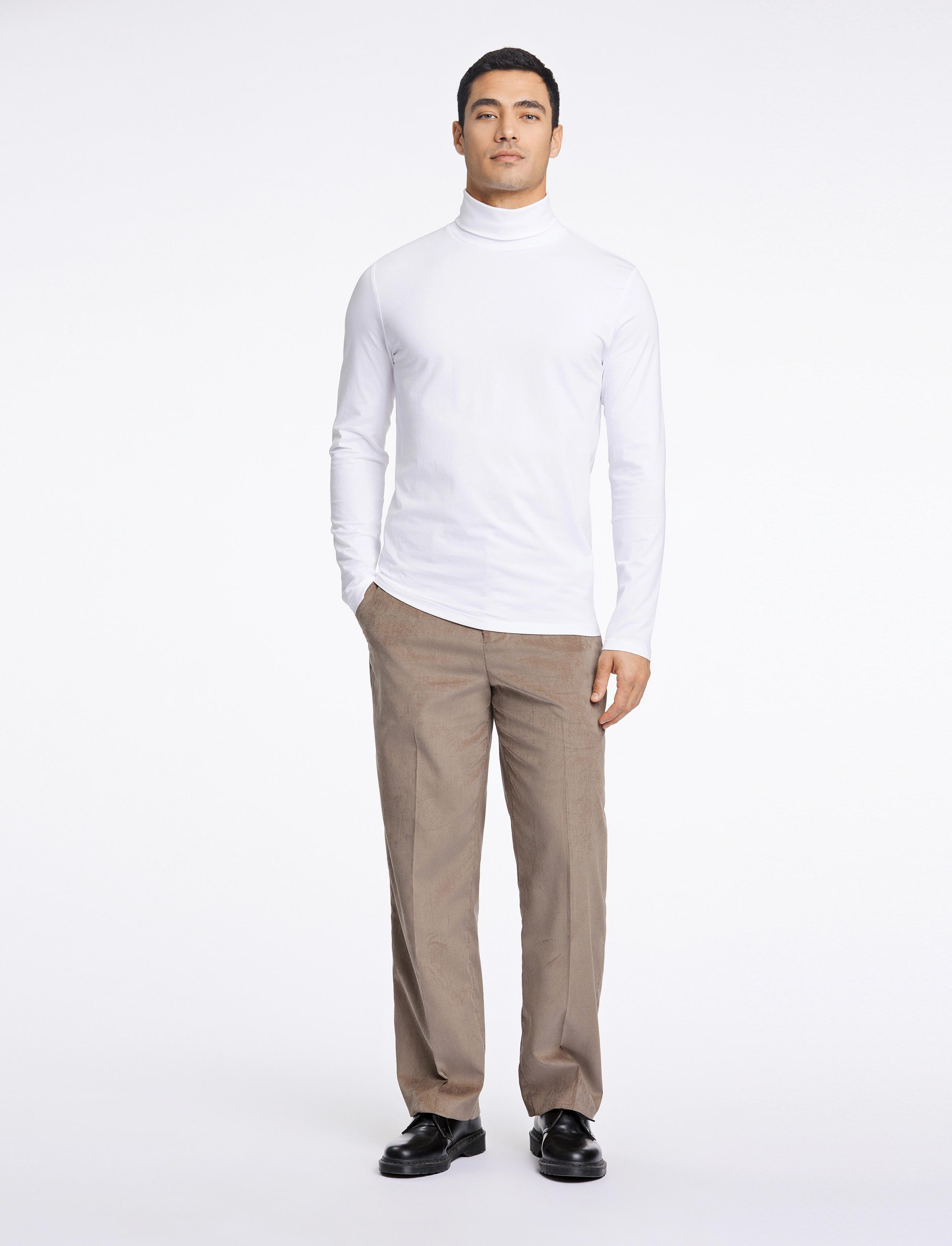 Lindbergh Roll Neck Tee L/S, XL, White, T-Shirts > Langærmede, Herre