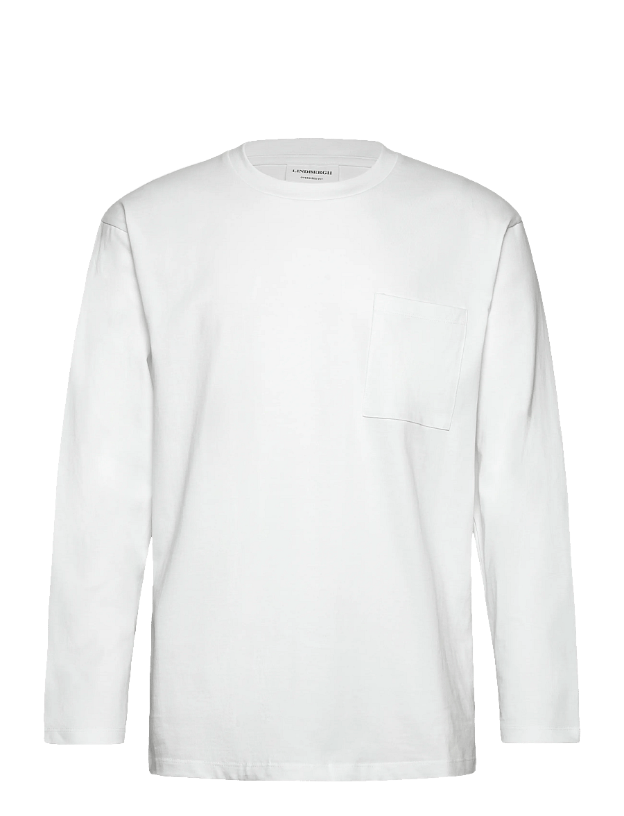 Lindbergh - Oversized pocket tee L/S - långärmade t-shirts - white - 0