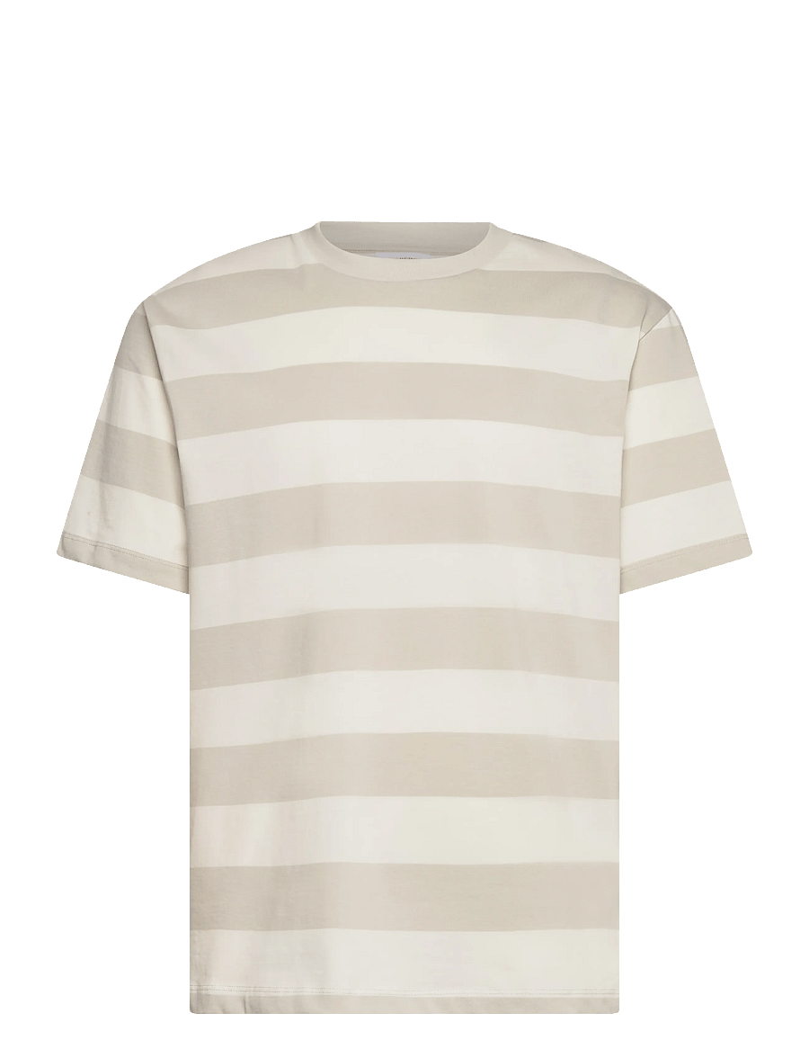 Lindbergh - Striped oversized o-neck tee S/S - kortärmade t-shirts - fair grey - 1