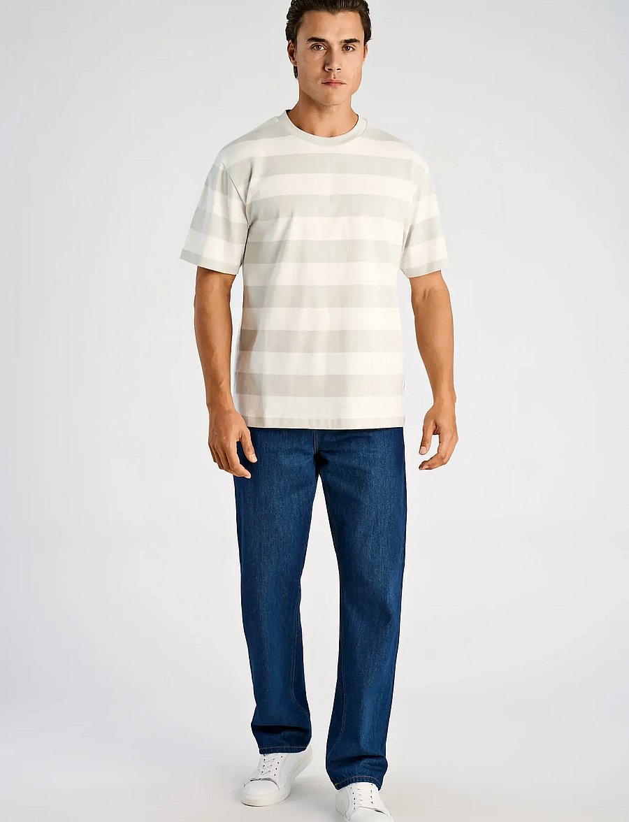 Lindbergh - Striped oversized o-neck tee S/S - kortärmade t-shirts - fair grey - 0