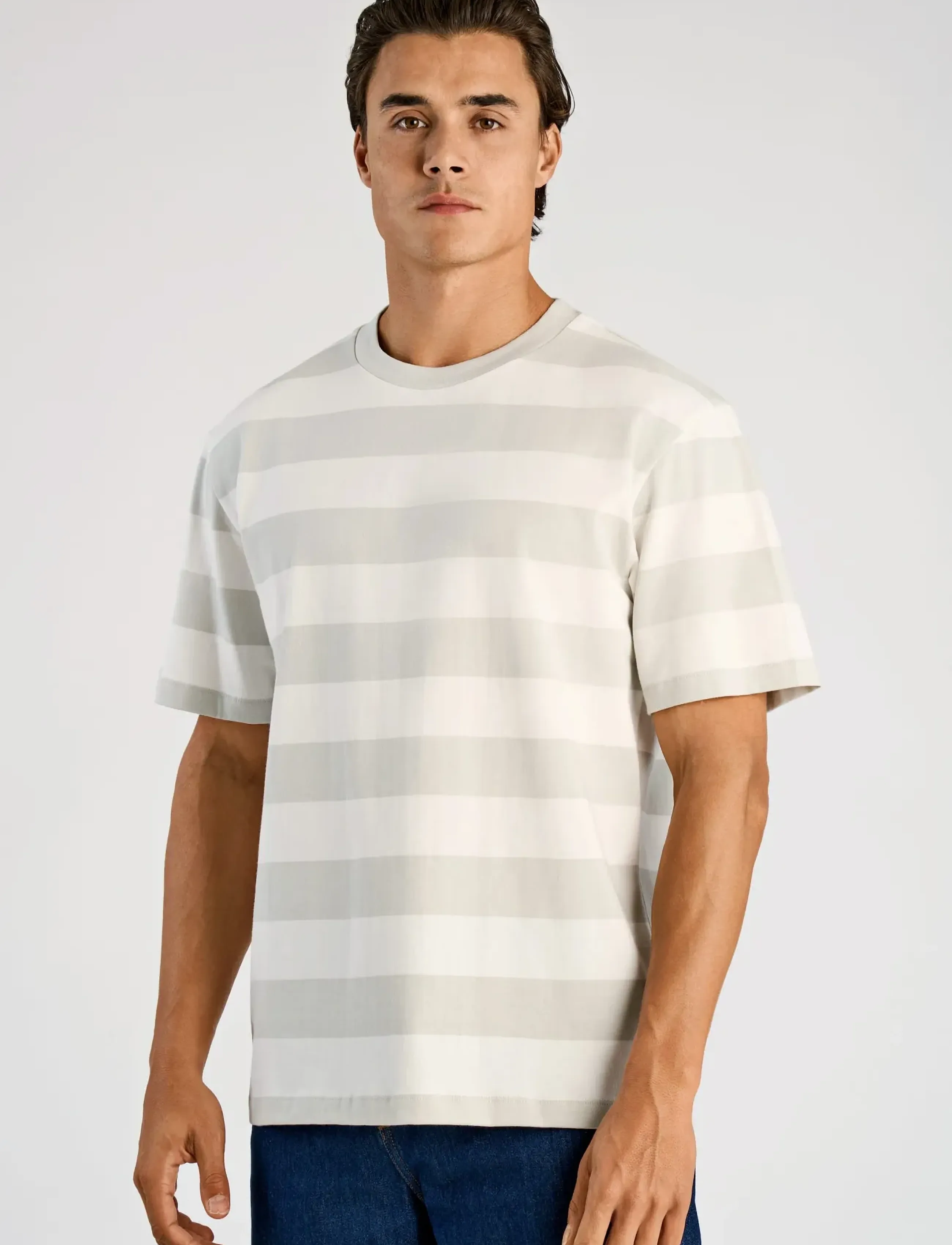 Lindbergh - Striped oversized o-neck tee S/S - kortärmade t-shirts - fair grey - 3