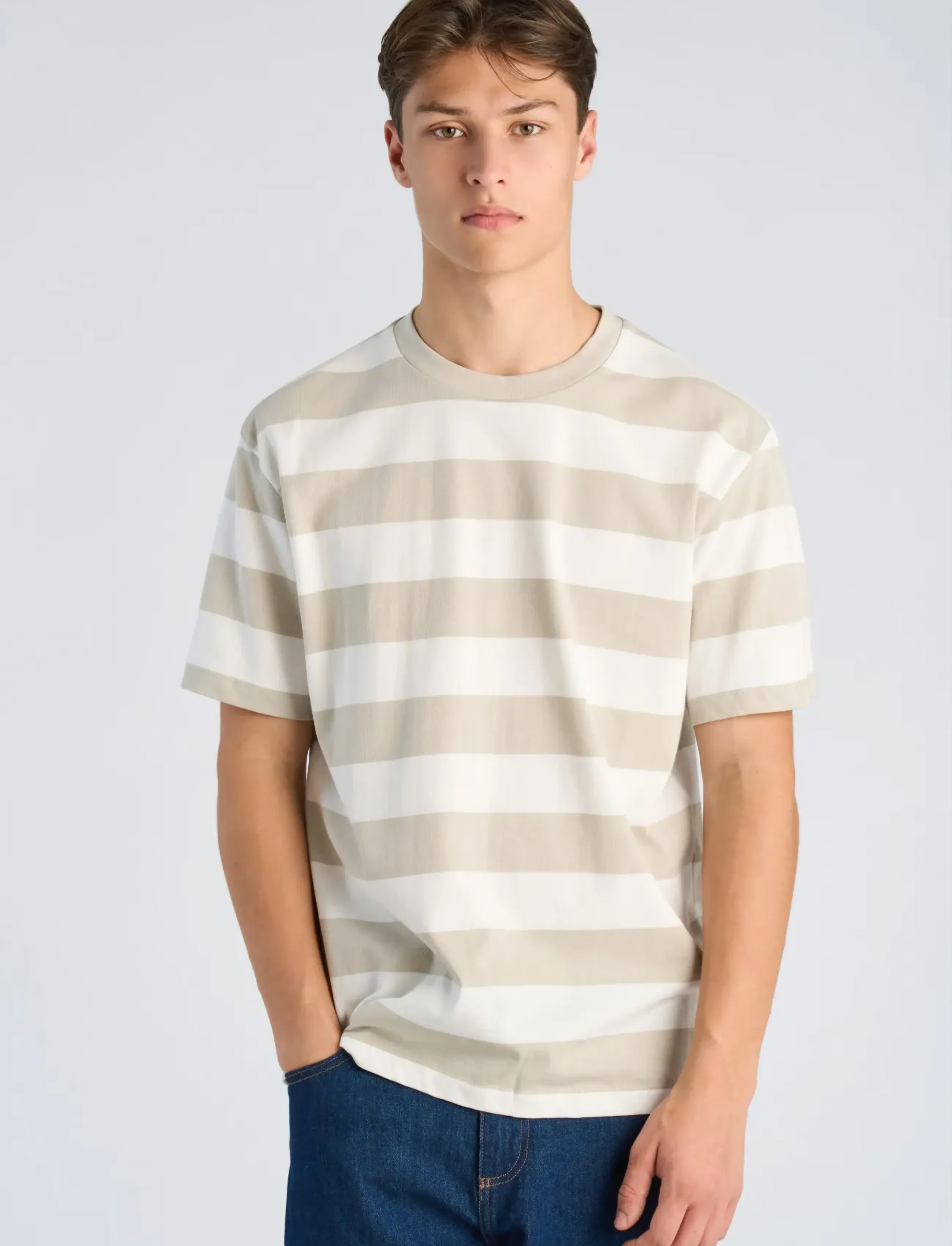 Lindbergh - Striped oversized o-neck tee S/S - lühikeste varrukatega t-särgid - lt grey stone - 3