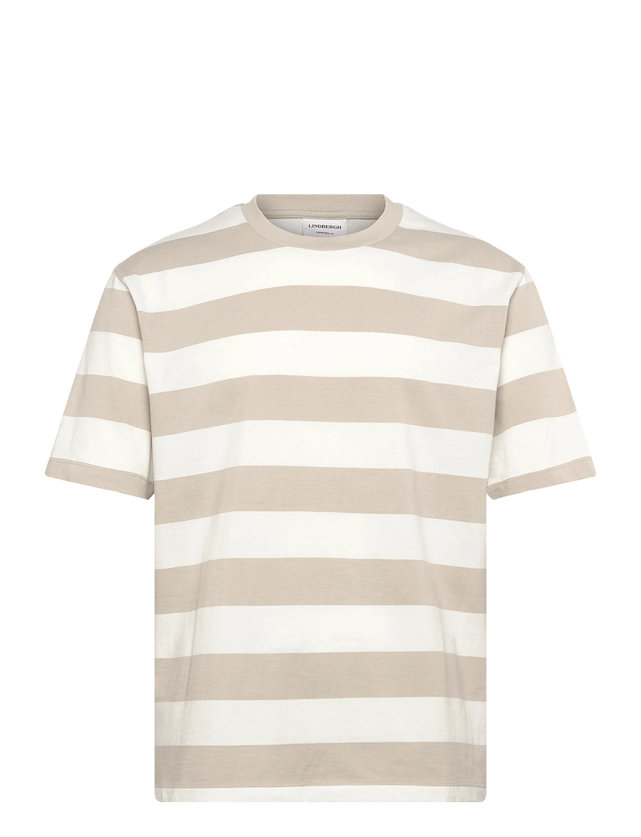 Lindbergh - Striped oversized o-neck tee S/S - kortärmade t-shirts - lt grey stone - 1