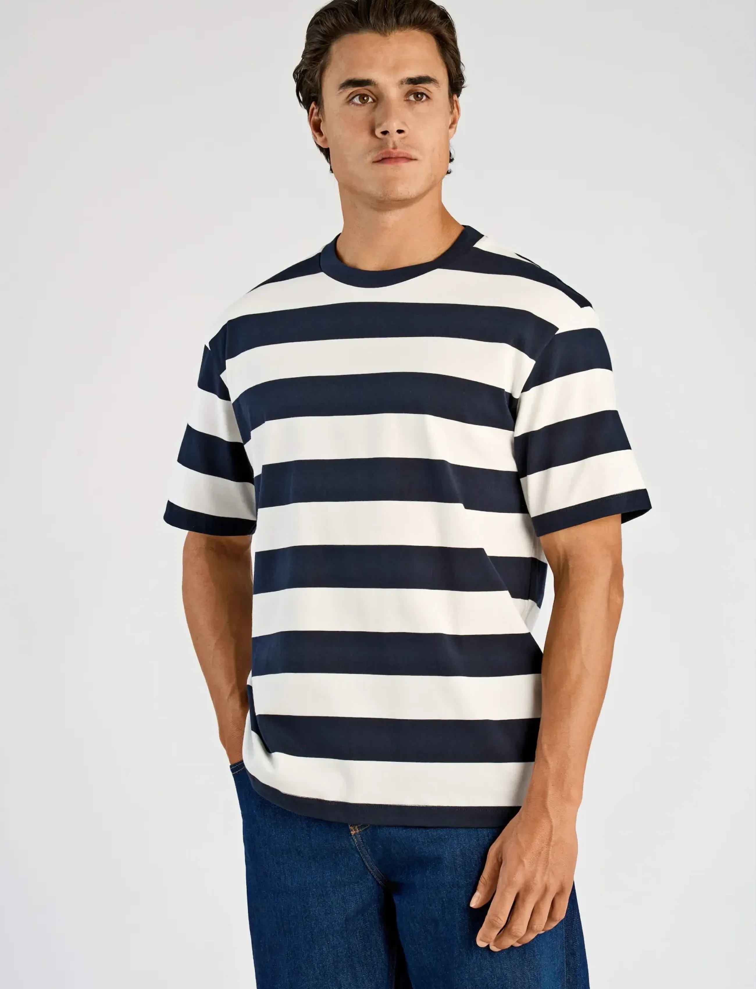 Lindbergh - Striped oversized o-neck tee S/S - die niedrigsten preise - navy - 3
