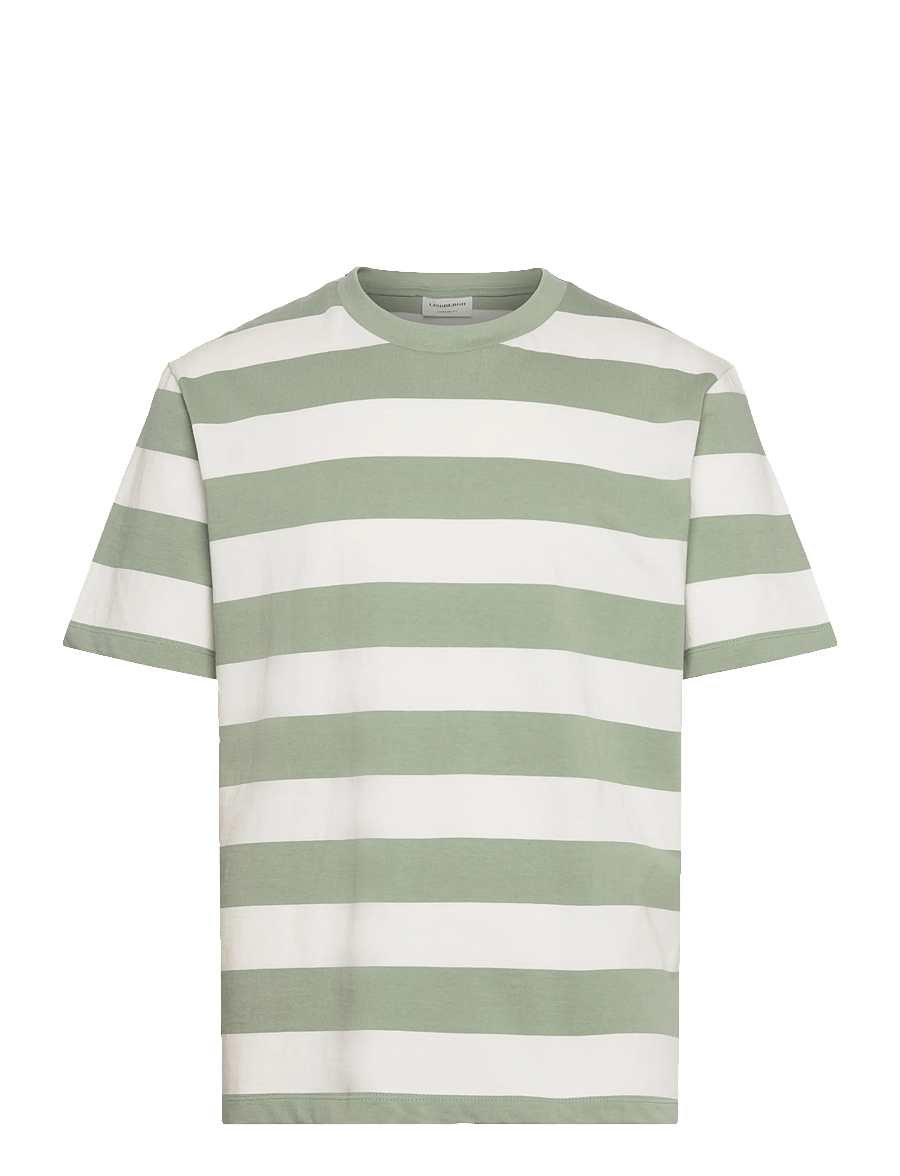 Lindbergh - Striped oversized o-neck tee S/S - kortärmade t-shirts - sage green - 1