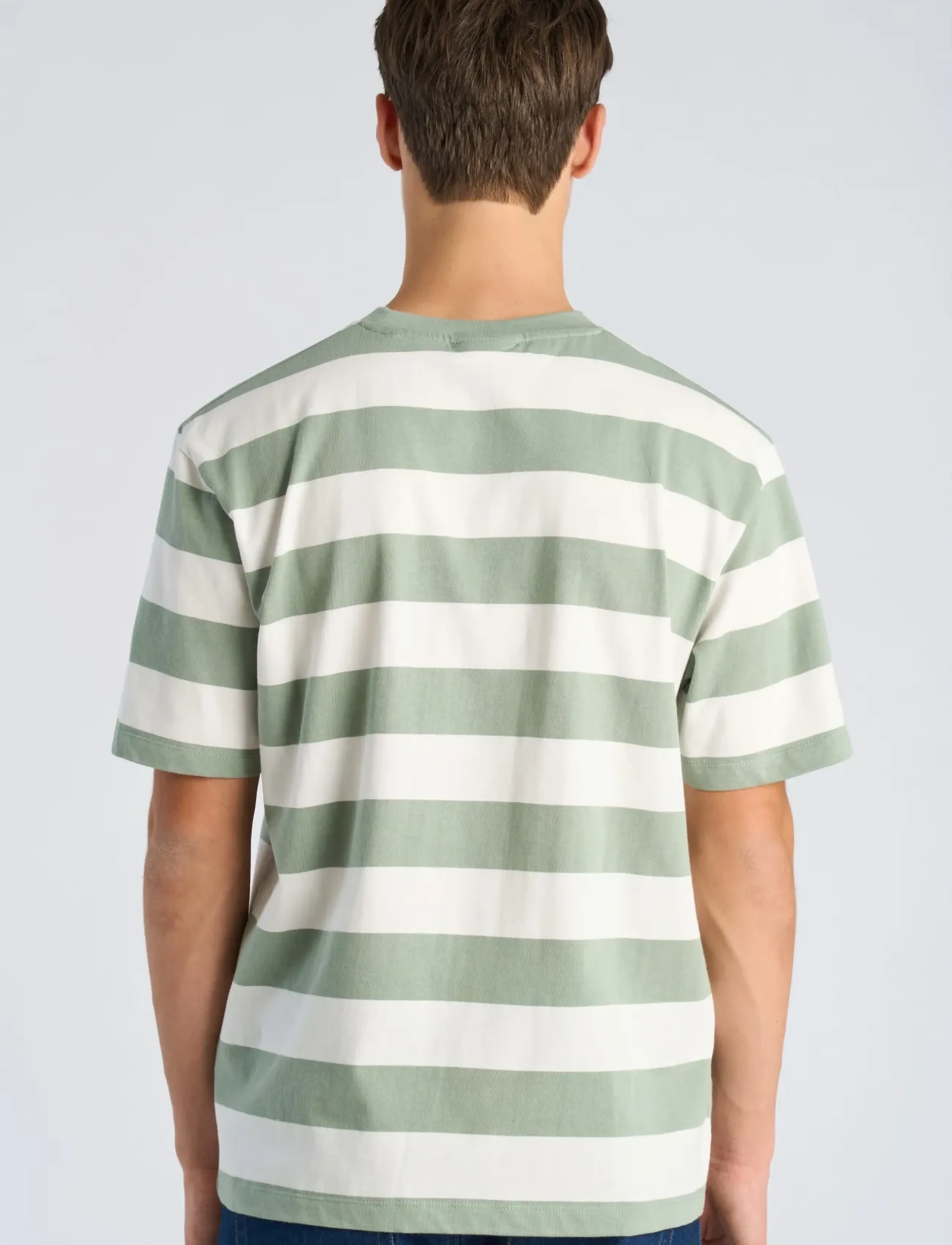 Lindbergh - Striped oversized o-neck tee S/S - short-sleeved t-shirts - sage green - 4