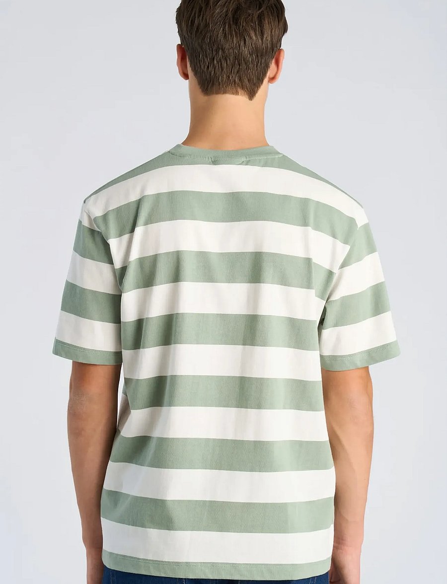 Lindbergh - Striped oversized o-neck tee S/S - kortärmade t-shirts - sage green - 4