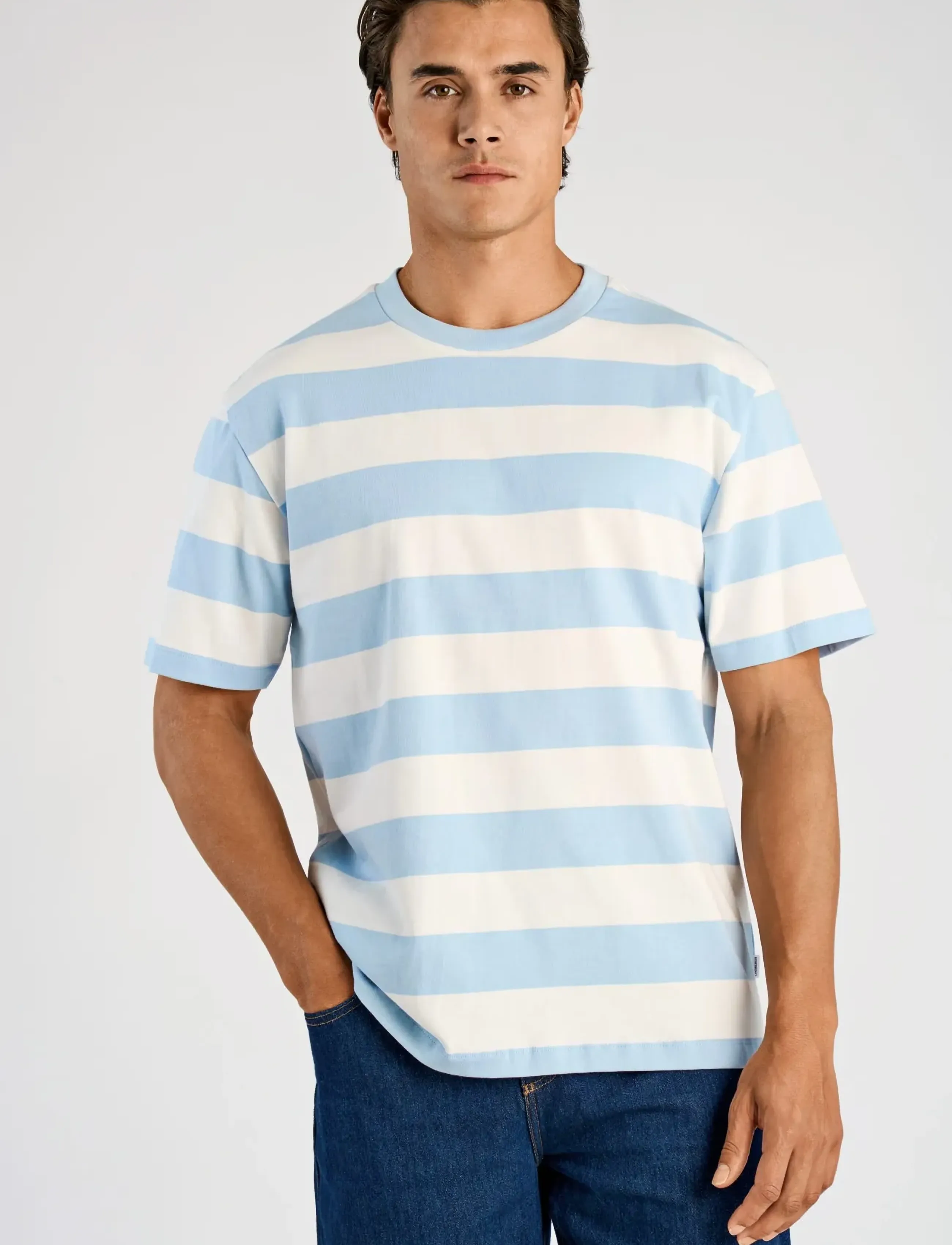 Lindbergh - Striped oversized o-neck tee S/S - kurzärmelig - soft blue - 3