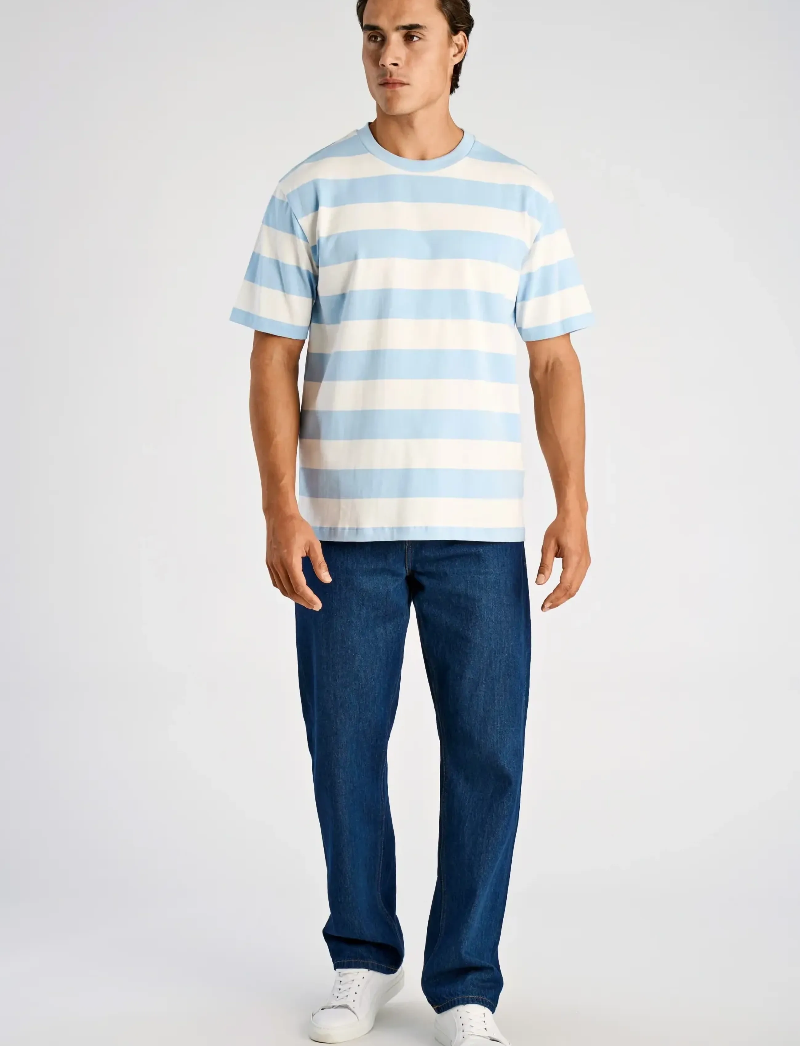 Lindbergh Striped oversized o-neck tee S/S - T-shirts - SOFT BLUE / blue