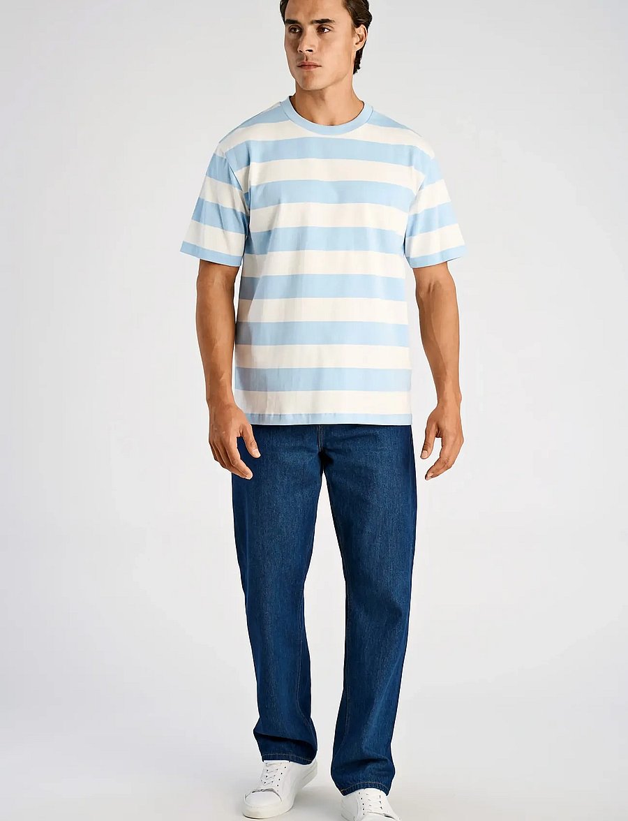 Lindbergh - Striped oversized o-neck tee S/S - kortärmade t-shirts - soft blue - 0
