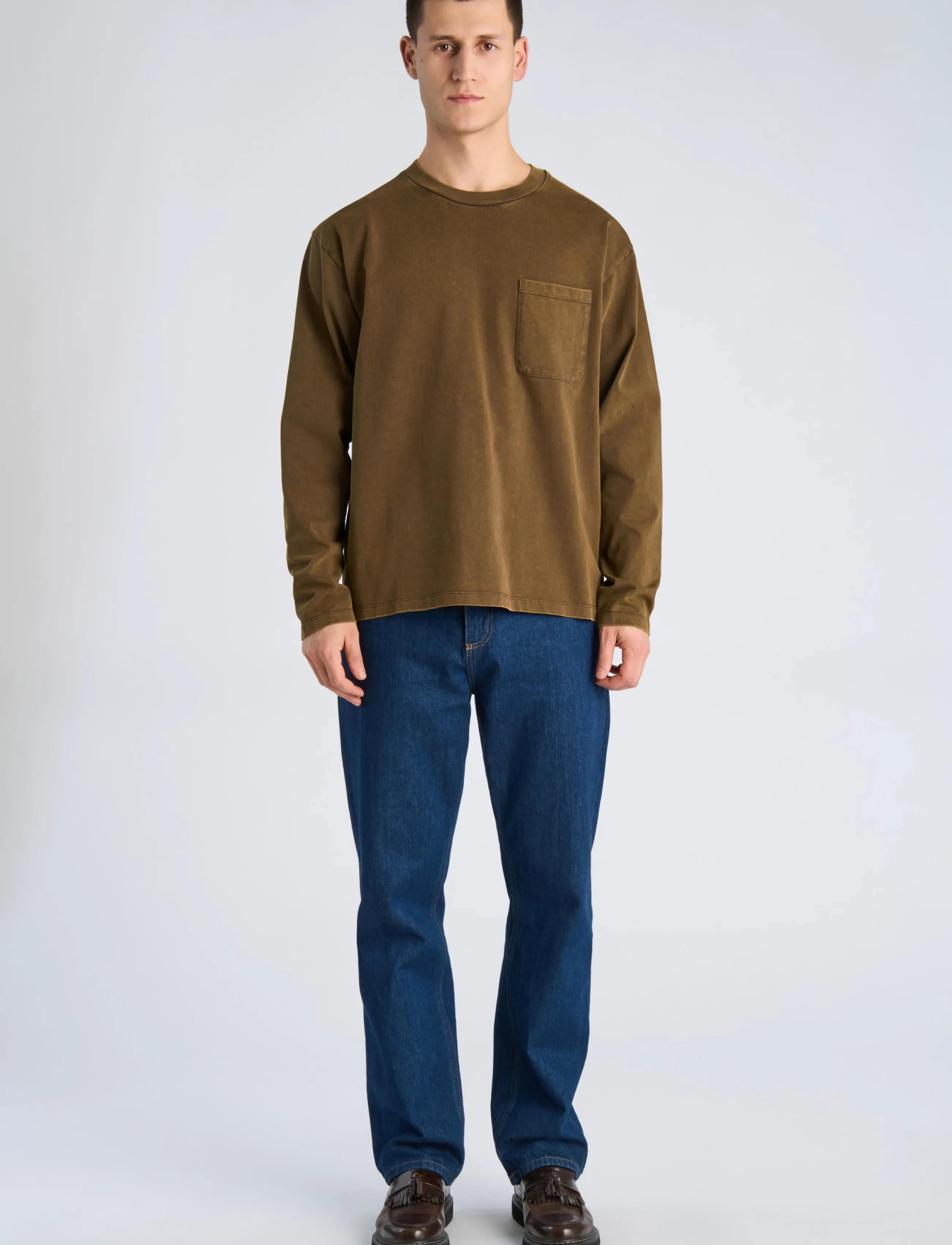 Lindbergh O-neck tee oversized cropped L/S - Lindbergh - DK BROWN / brown