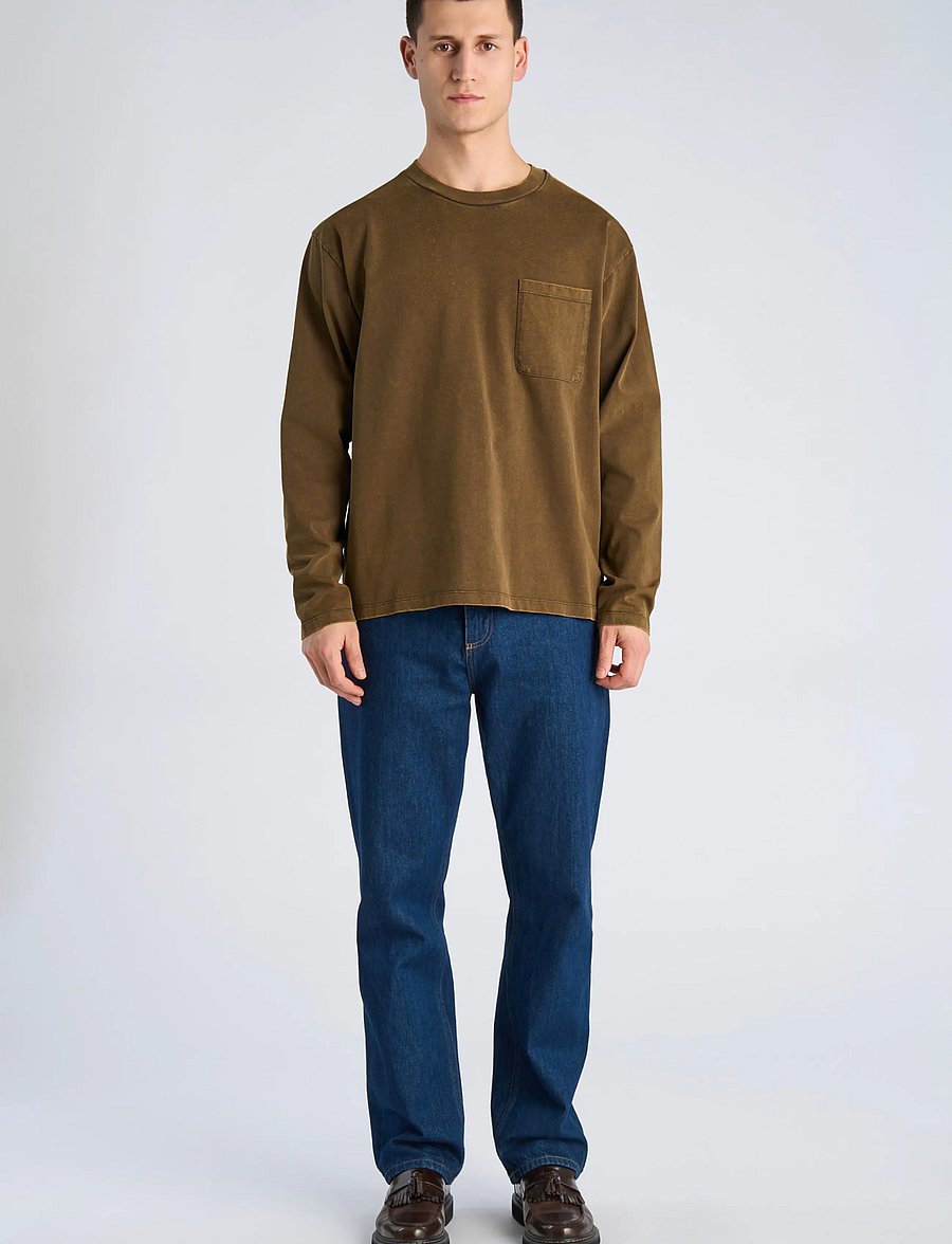 Lindbergh - O-neck tee oversized cropped L/S - langärmelige t-shirts - dk brown - 0
