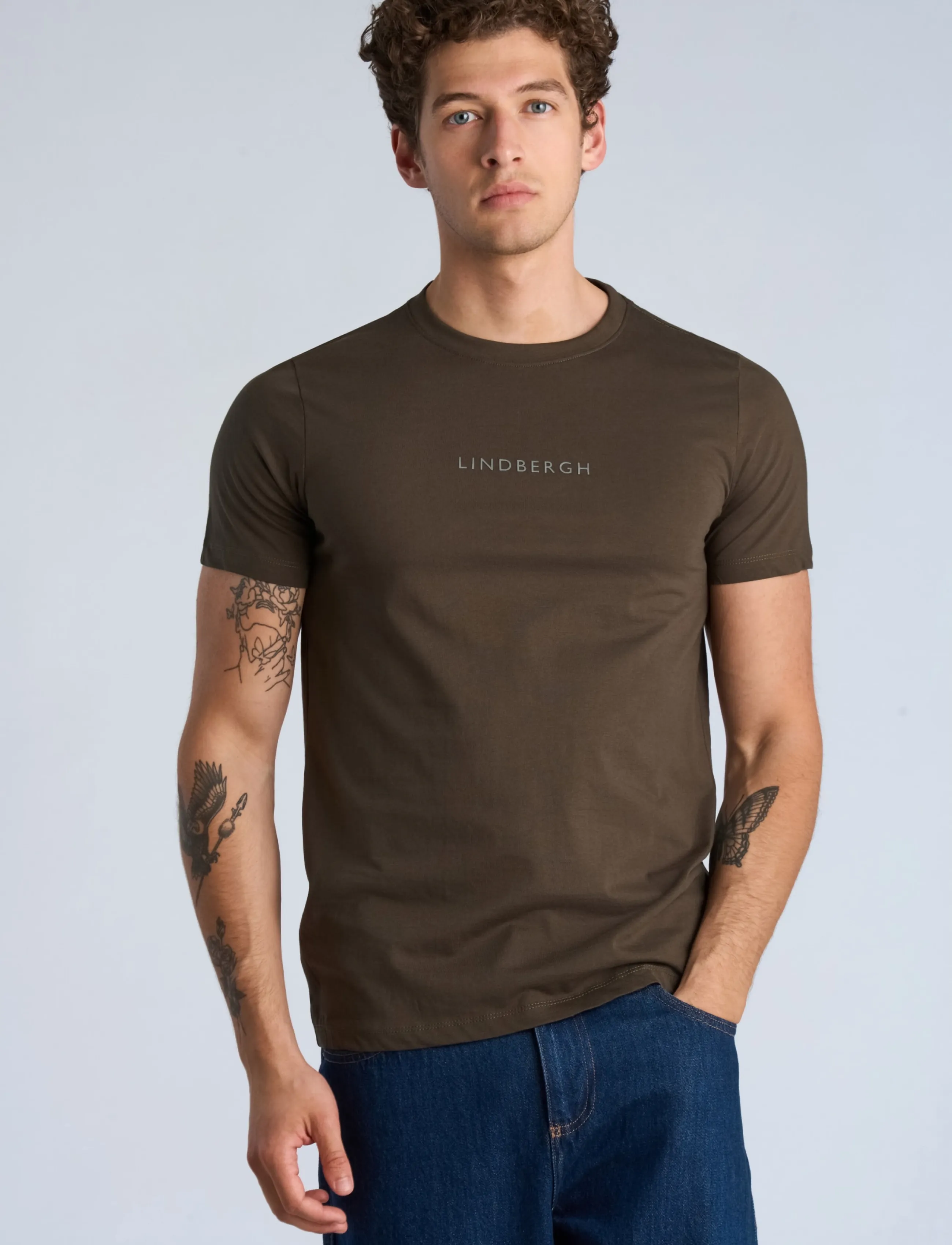 Lindbergh - Lindbergh print tee S/S - kortärmade t-shirts - black olive - 3