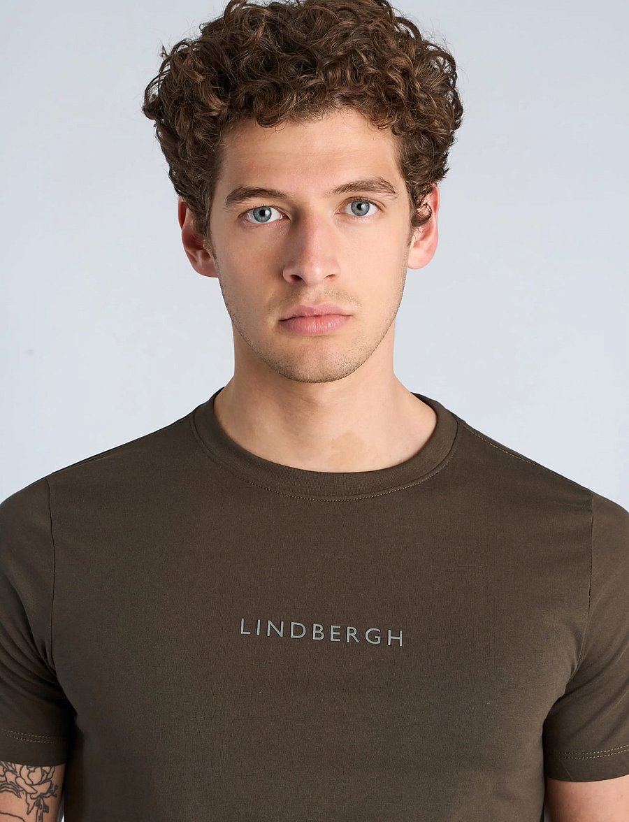 Lindbergh - Lindbergh print tee S/S - kortärmade t-shirts - black olive - 5