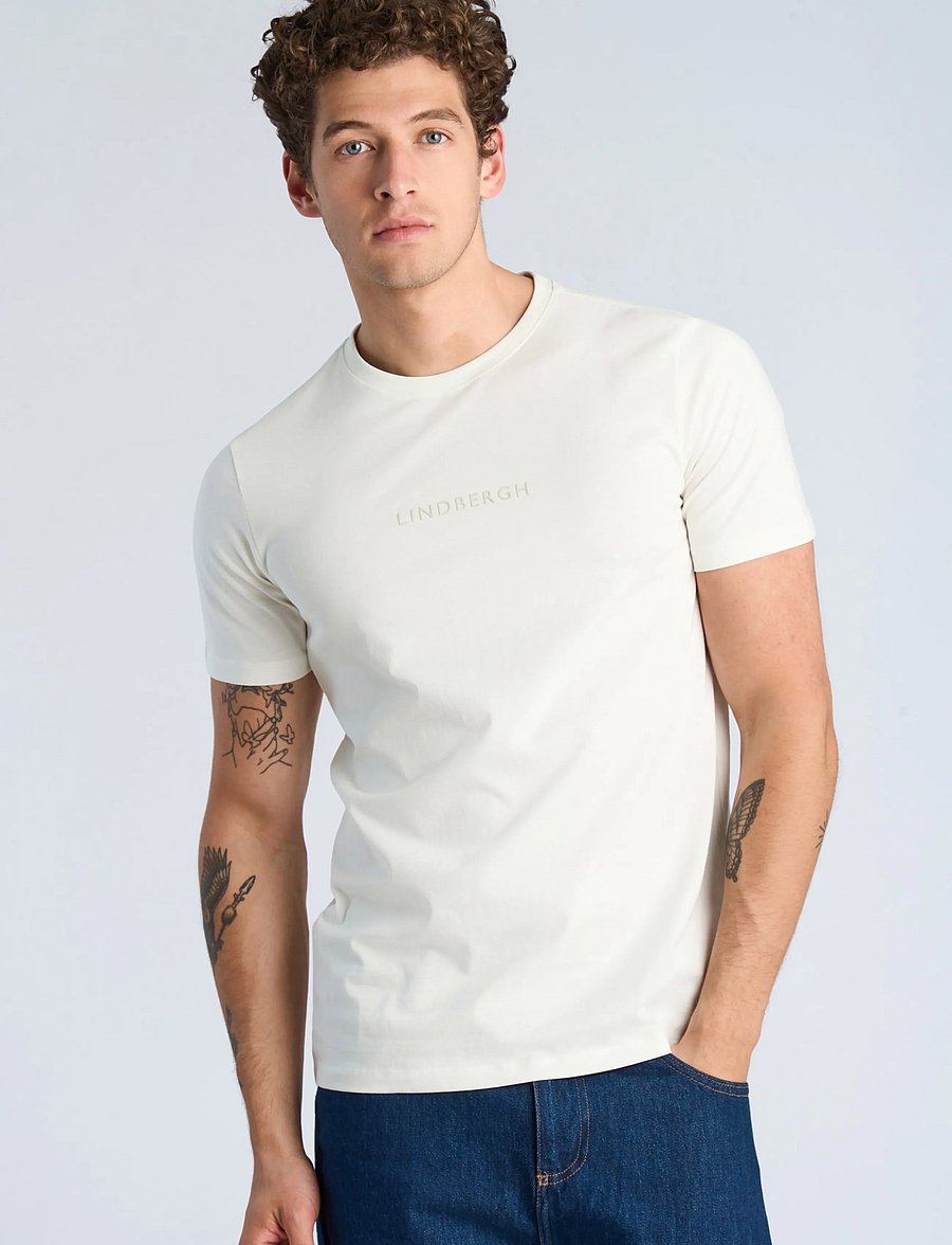 Lindbergh - Lindbergh print tee S/S - kortärmade t-shirts - chalk white - 3