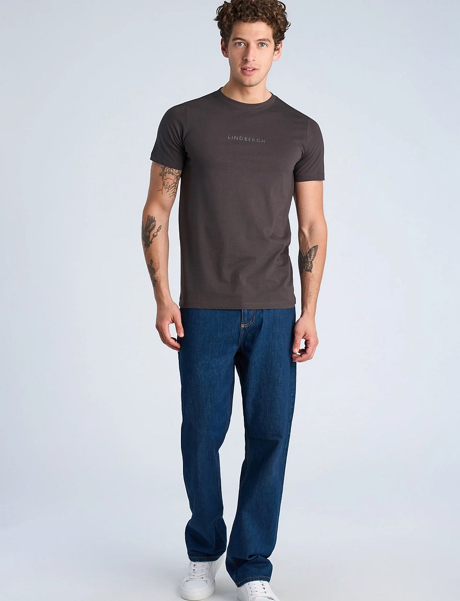Lindbergh - Lindbergh print tee S/S - kortärmade t-shirts - ink grey - 0