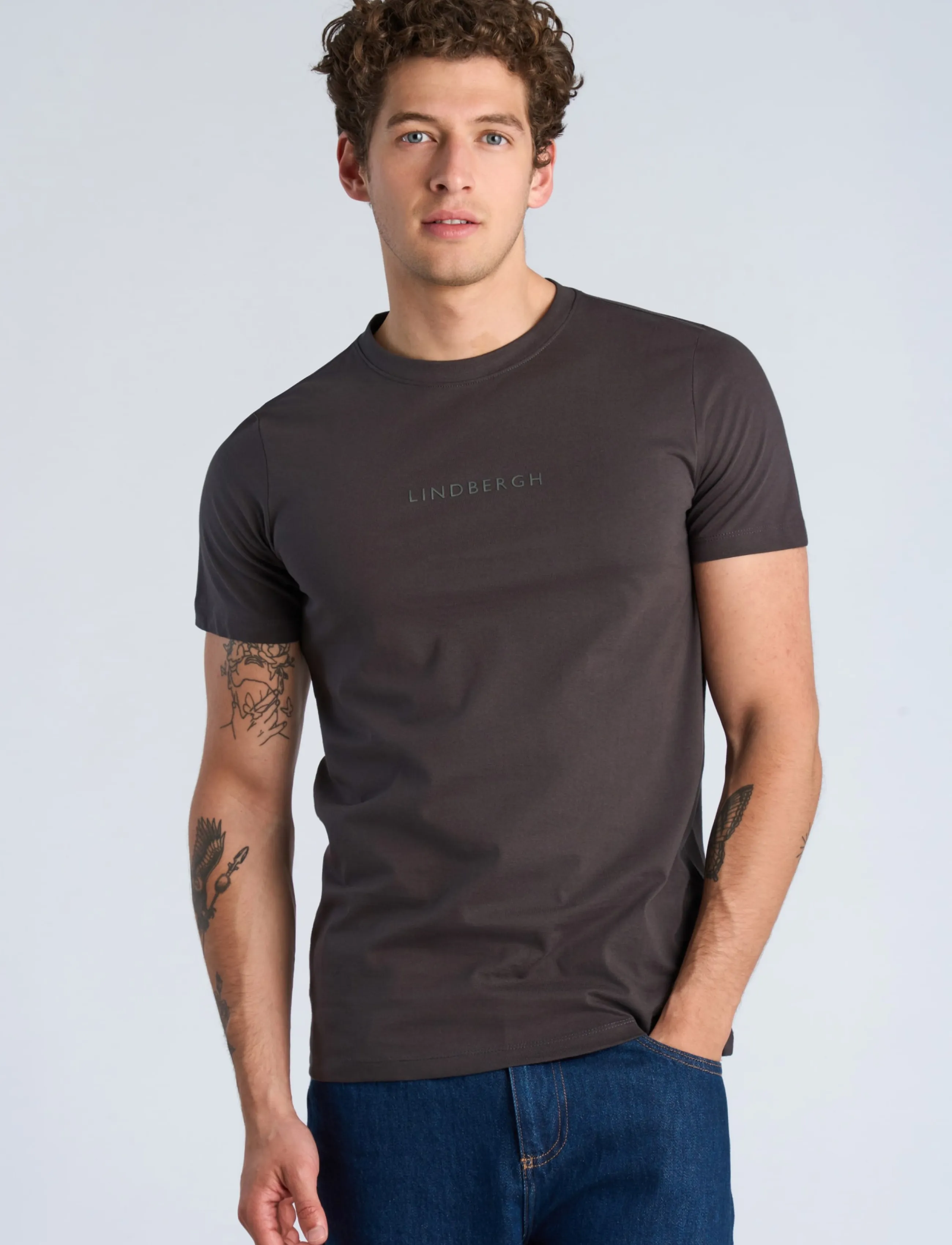 Lindbergh - Lindbergh print tee S/S - kortärmade t-shirts - ink grey - 3