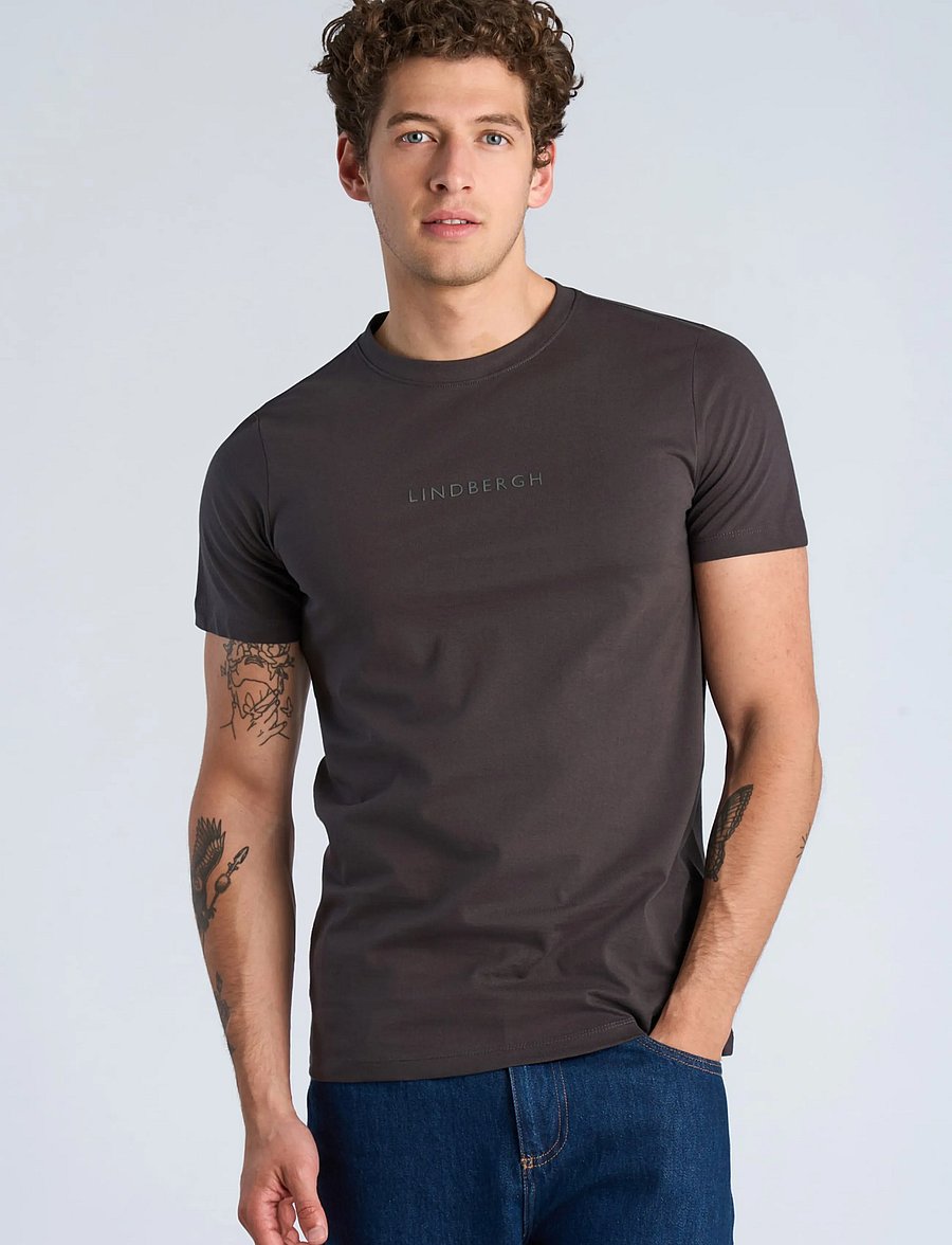 Lindbergh - Lindbergh print tee S/S - kortärmade t-shirts - ink grey - 3