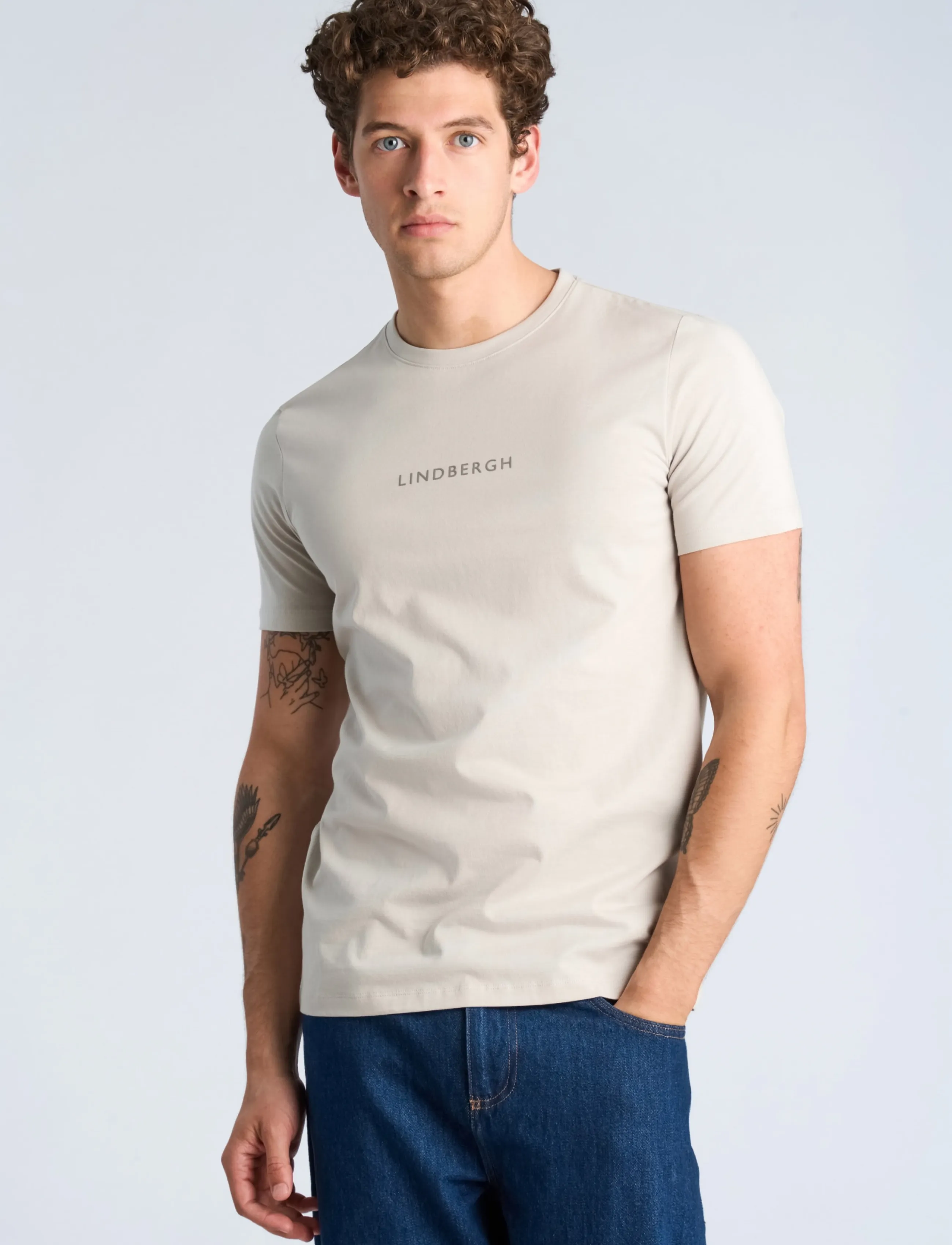Lindbergh - Lindbergh print tee S/S - kortärmade t-shirts - lt grey - 3