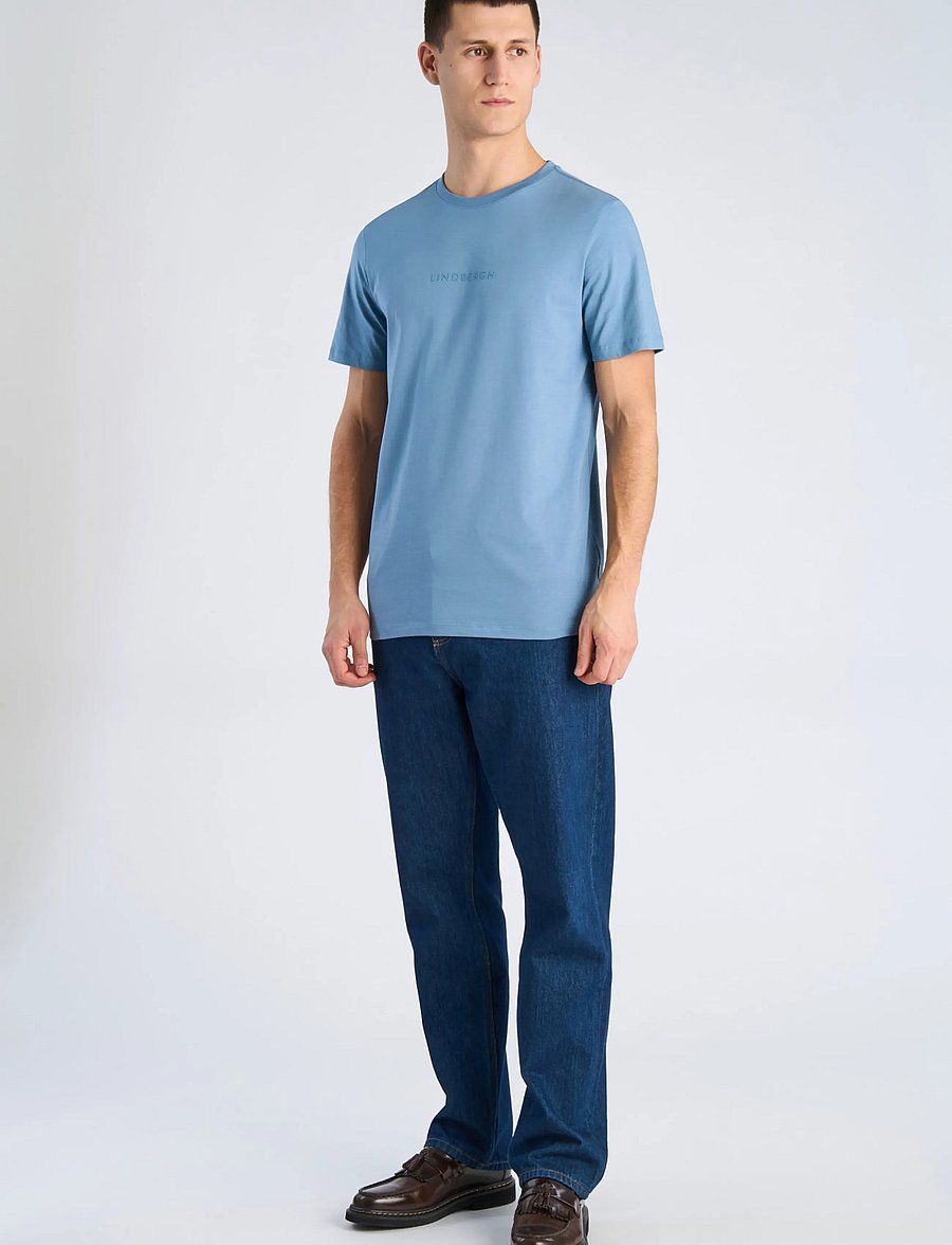 Lindbergh - Lindbergh print tee S/S - kortærmede t-shirts - mid blue - 0