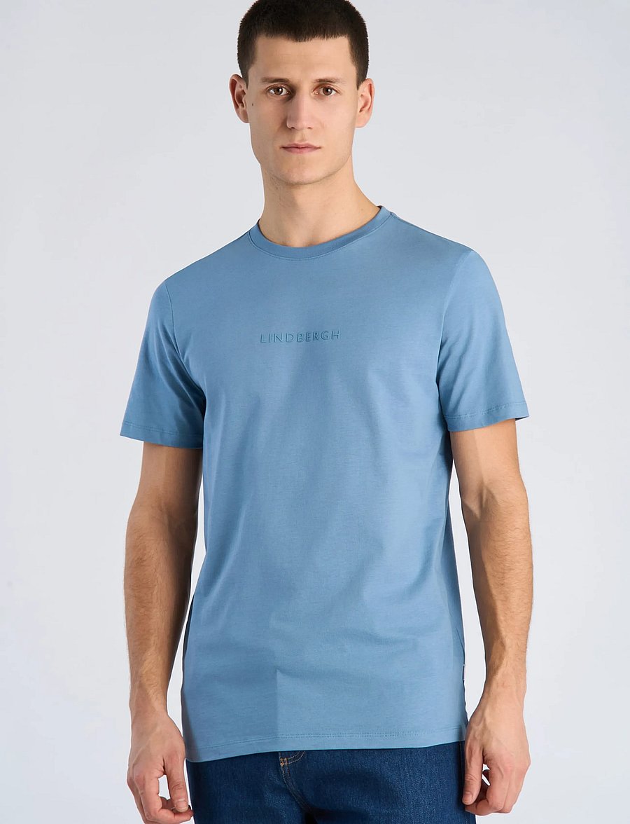 Lindbergh - Lindbergh print tee S/S - kortærmede t-shirts - mid blue - 3